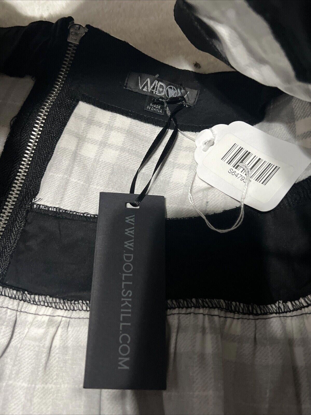 Designer S White & Black Plaid Widow Mini Skirt Lace Pleated Goth Size 28" / US 6 / IT 42 - 4 Thumbnail