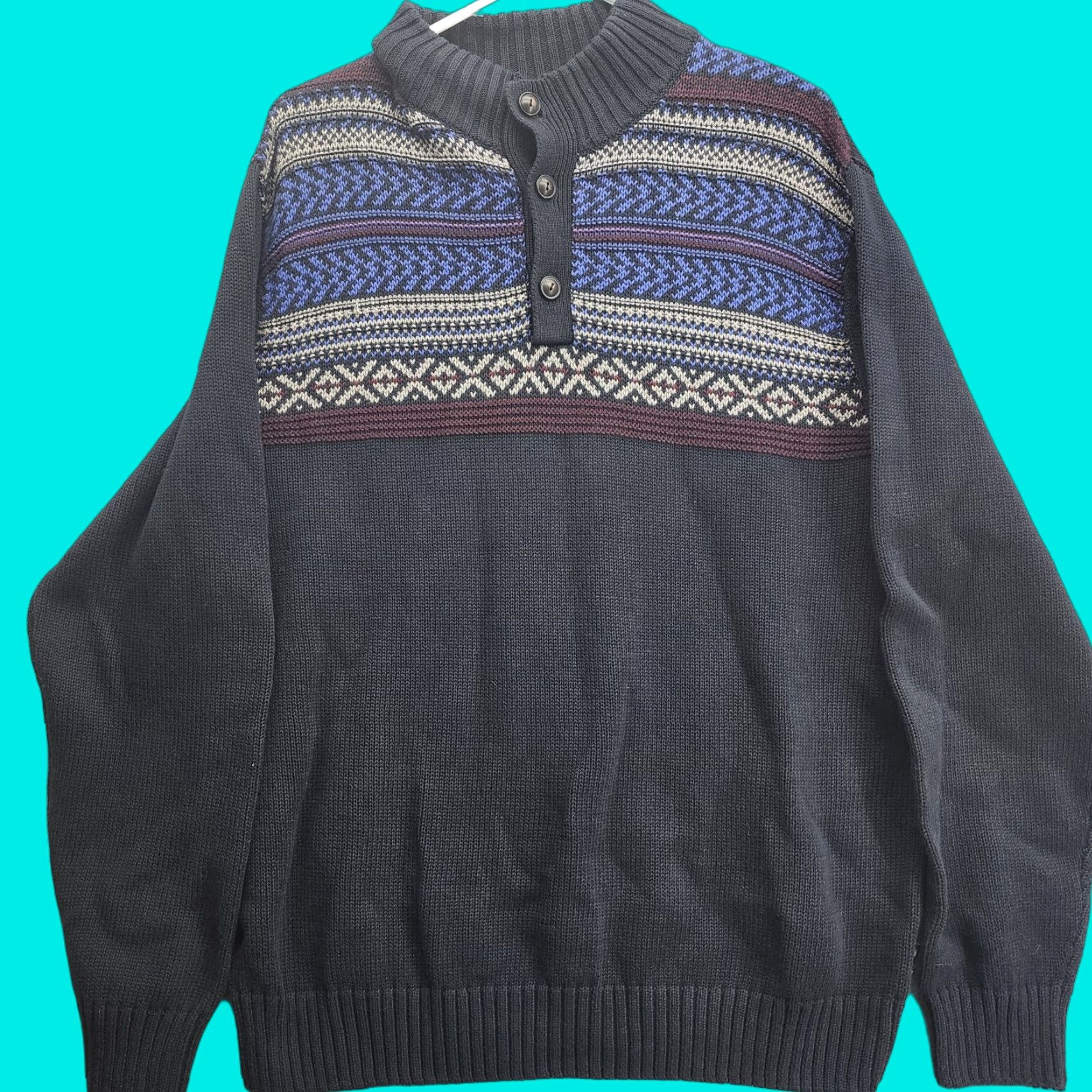 Chaps Chaps Men’s L Pullover Sweater Long Sleeve 1/4 Button Up Knit Cotton Polyester Blue Crew Neck Casual Winter Vintage: No Size US L / EU 52-54 / 3 - 1 Thumbnail