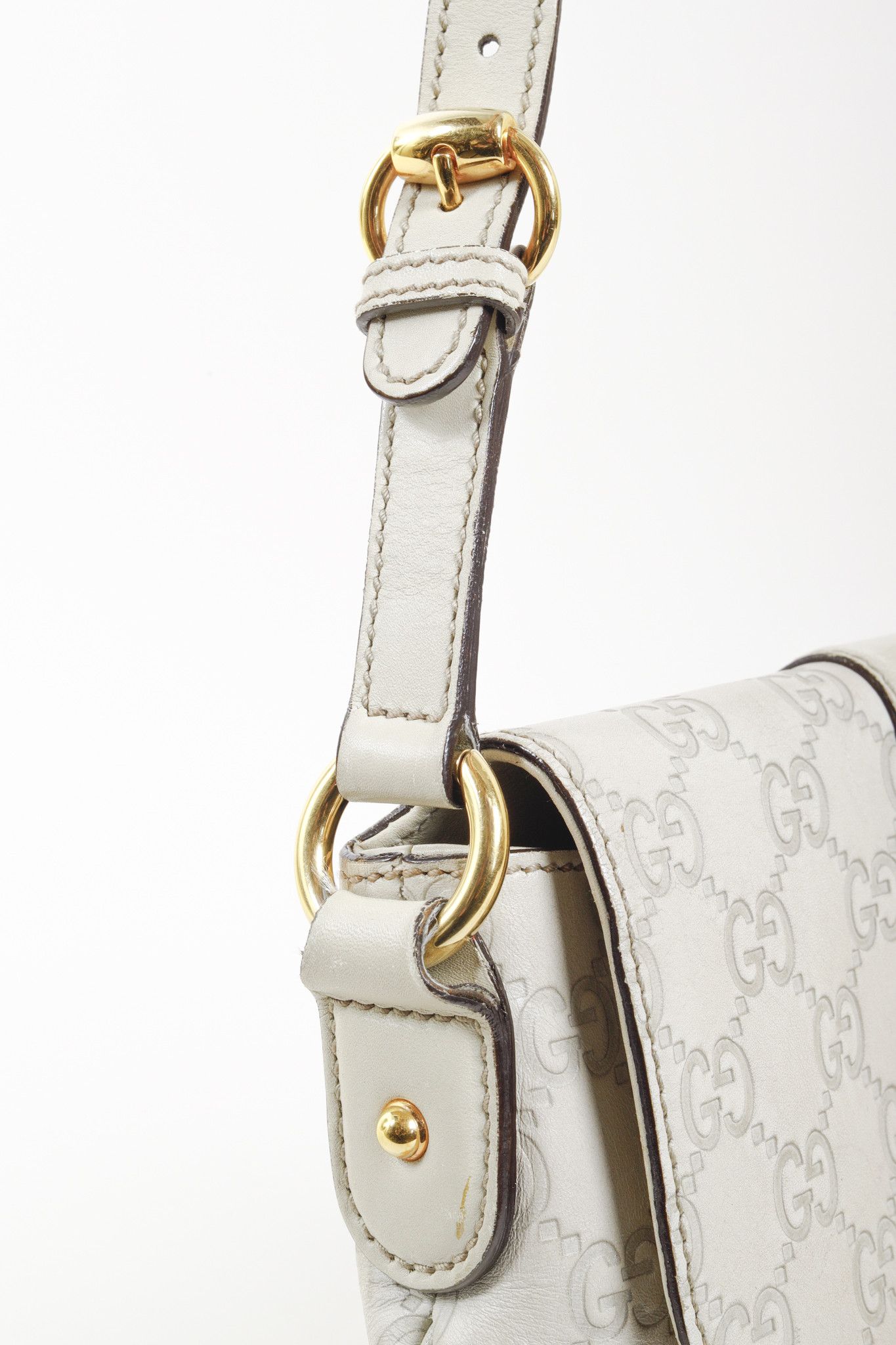 Gucci Gucci Off-White Embossed Monogram Horsebit Shoulder Bag Size ONE SIZE - 8 Thumbnail
