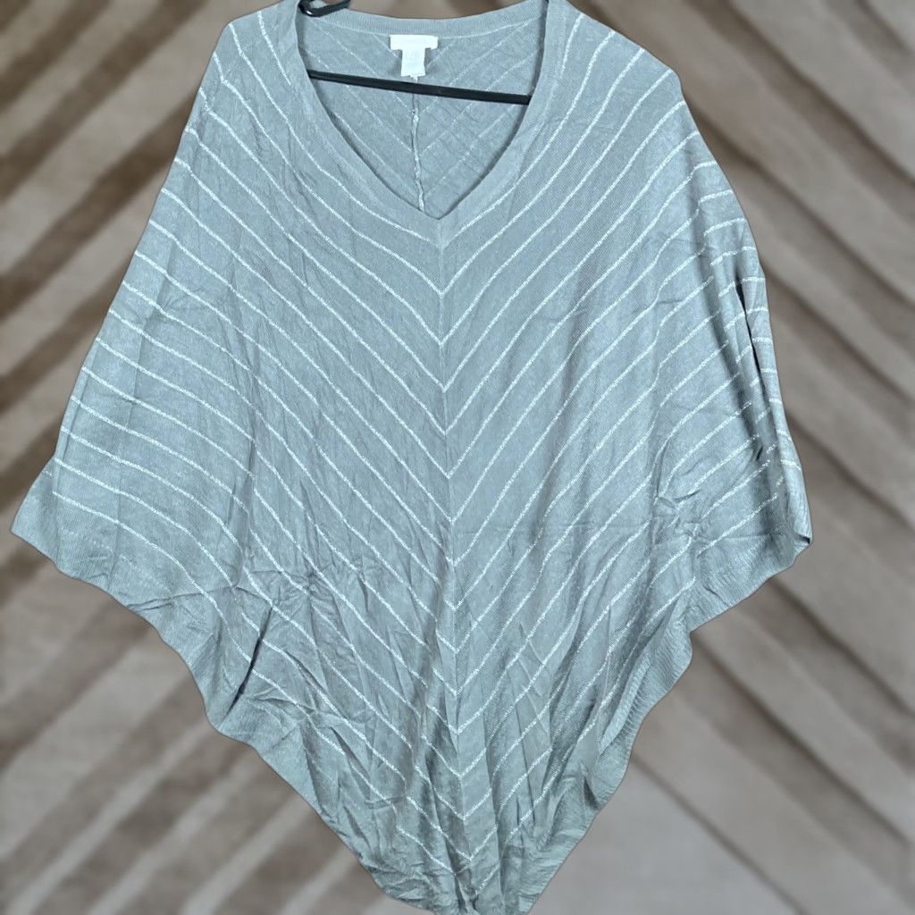 Vintage Chicos Womens Sweater Poncho Shawl Gray White Striped Lightweight L/XL Knit Pullover Casual Warm Size L / US 10 / IT 46 - 1 Thumbnail