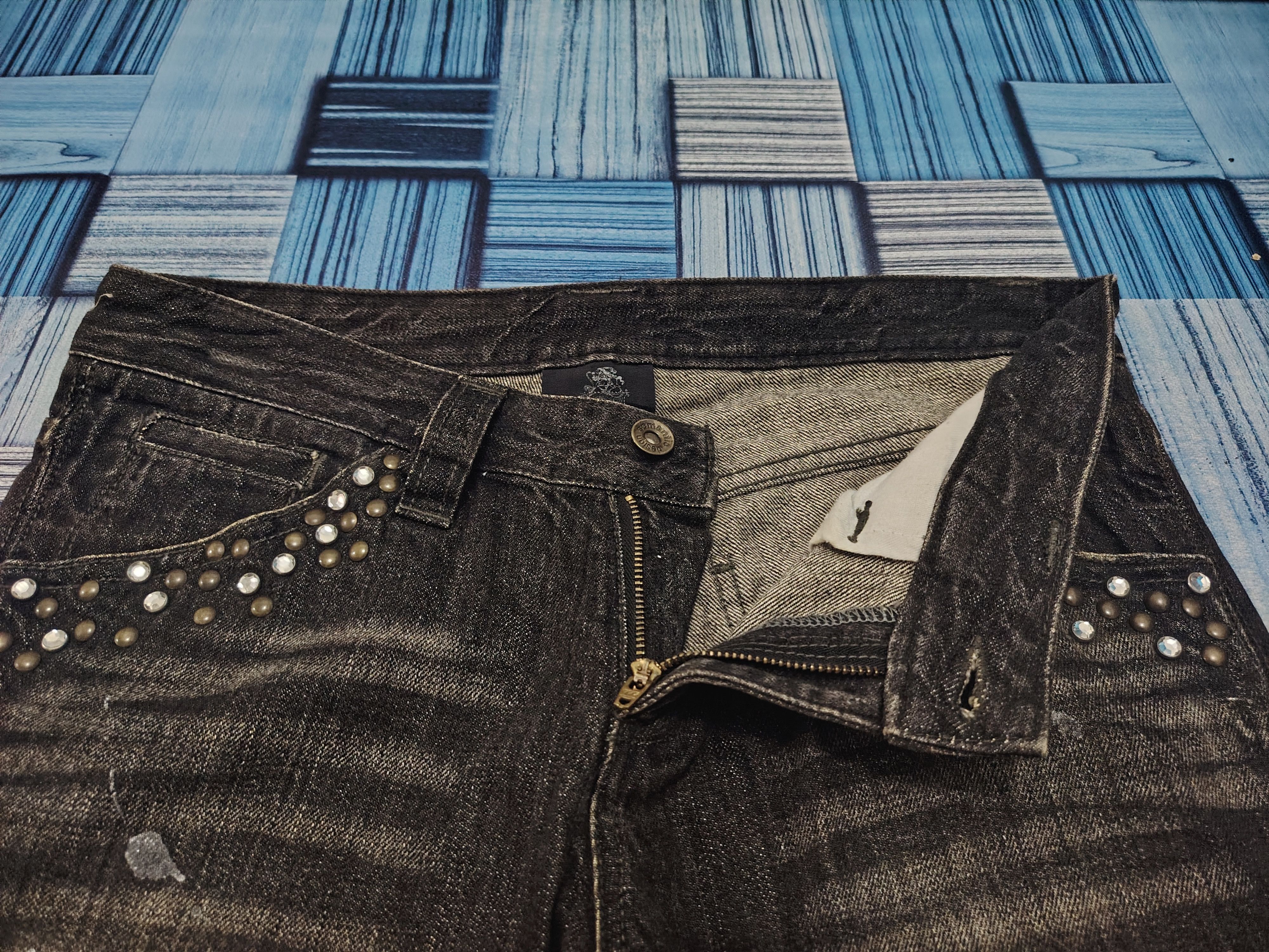If Six Was Nine Rare!!! Japanese Semantic design Jeans Rhinenstone Pocket Size US 31 - 8 Thumbnail