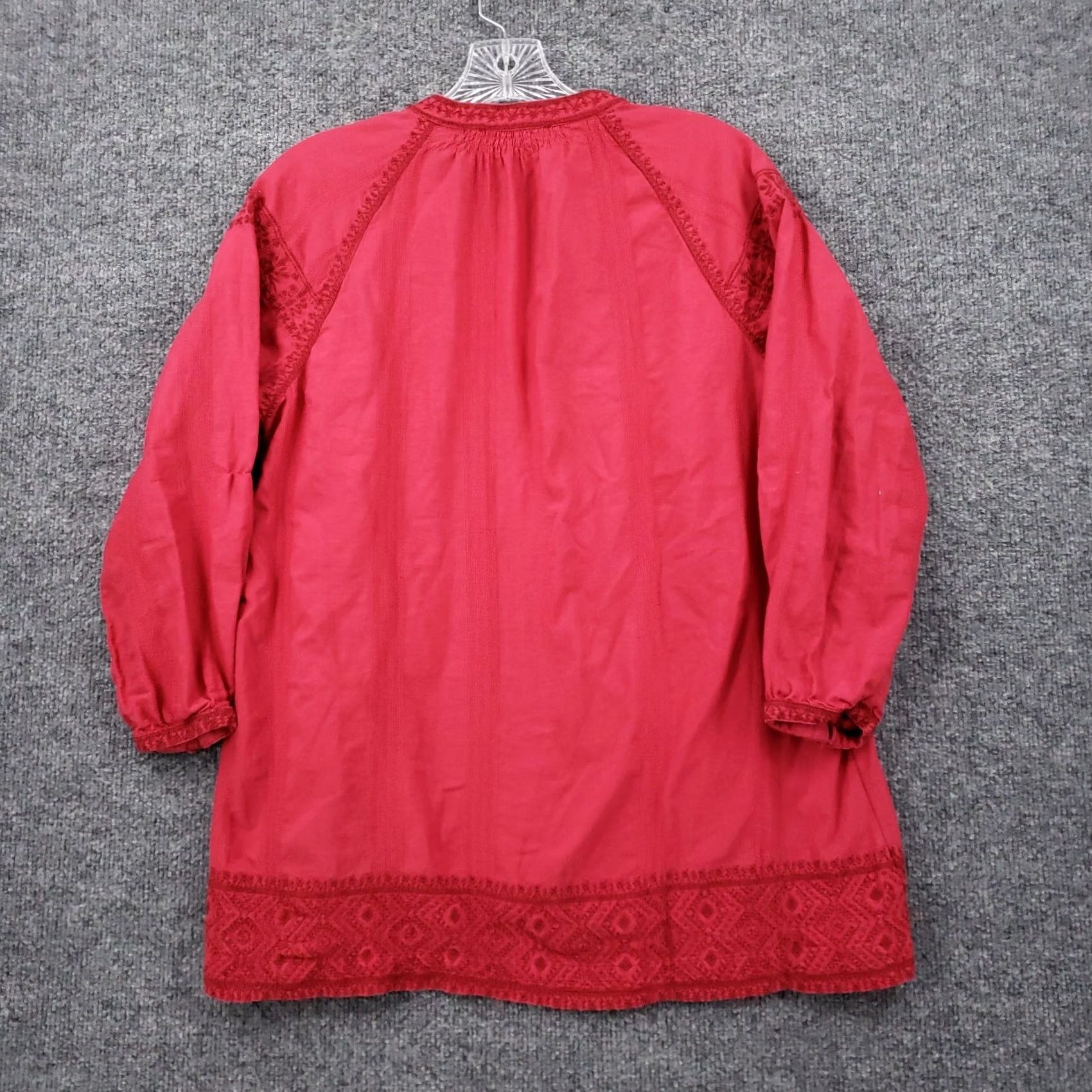 Madewell Madewell Red Embroidered Camelia Tassel Tunic 3/4 Sleeve Shirt Womens S Small Size S / US 4 / IT 40 - 2 Thumbnail