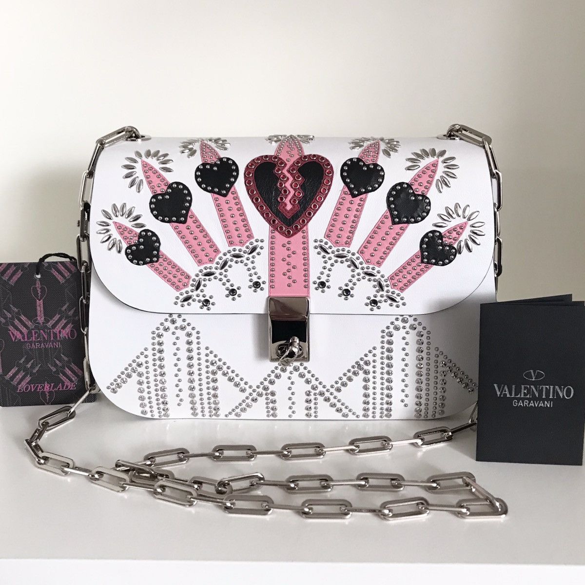 Valentino Valentino Crystal stuffed love blade white leather chain bag Size ONE SIZE - 1 Thumbnail