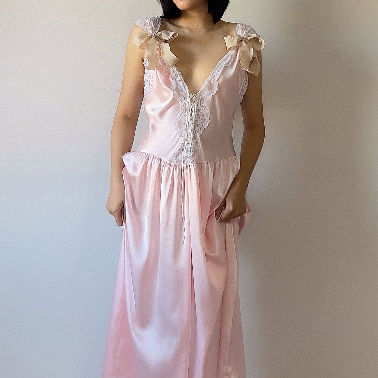 image of Vintage Pink Satin Nightgown (Small), Women's