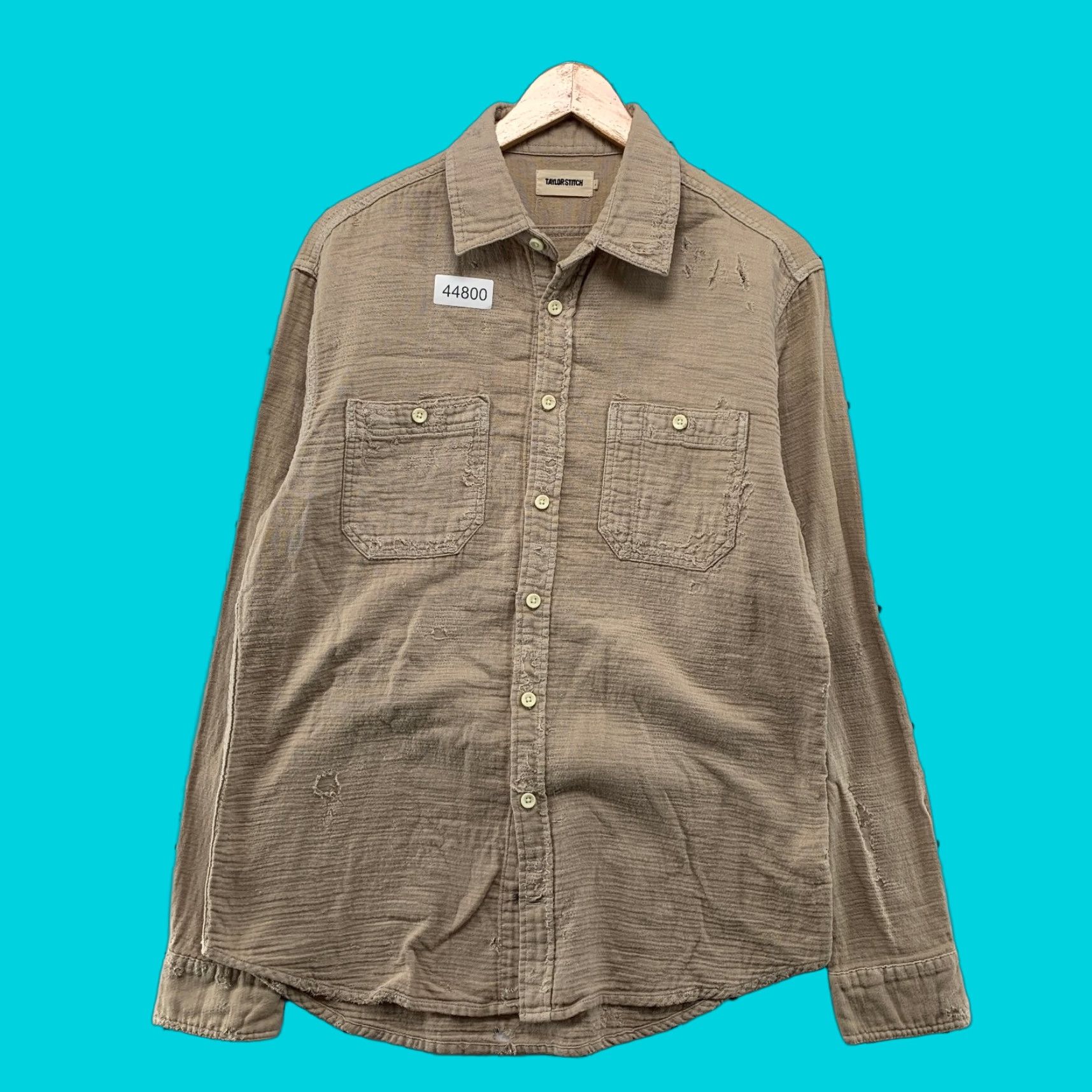 Taylor Stitch Taylor Stitch Button Shirt Mens Large Beige Long Sleeve Distressed Button-Up Shirt Size US L / EU 52-54 / 3 - 1 Thumbnail