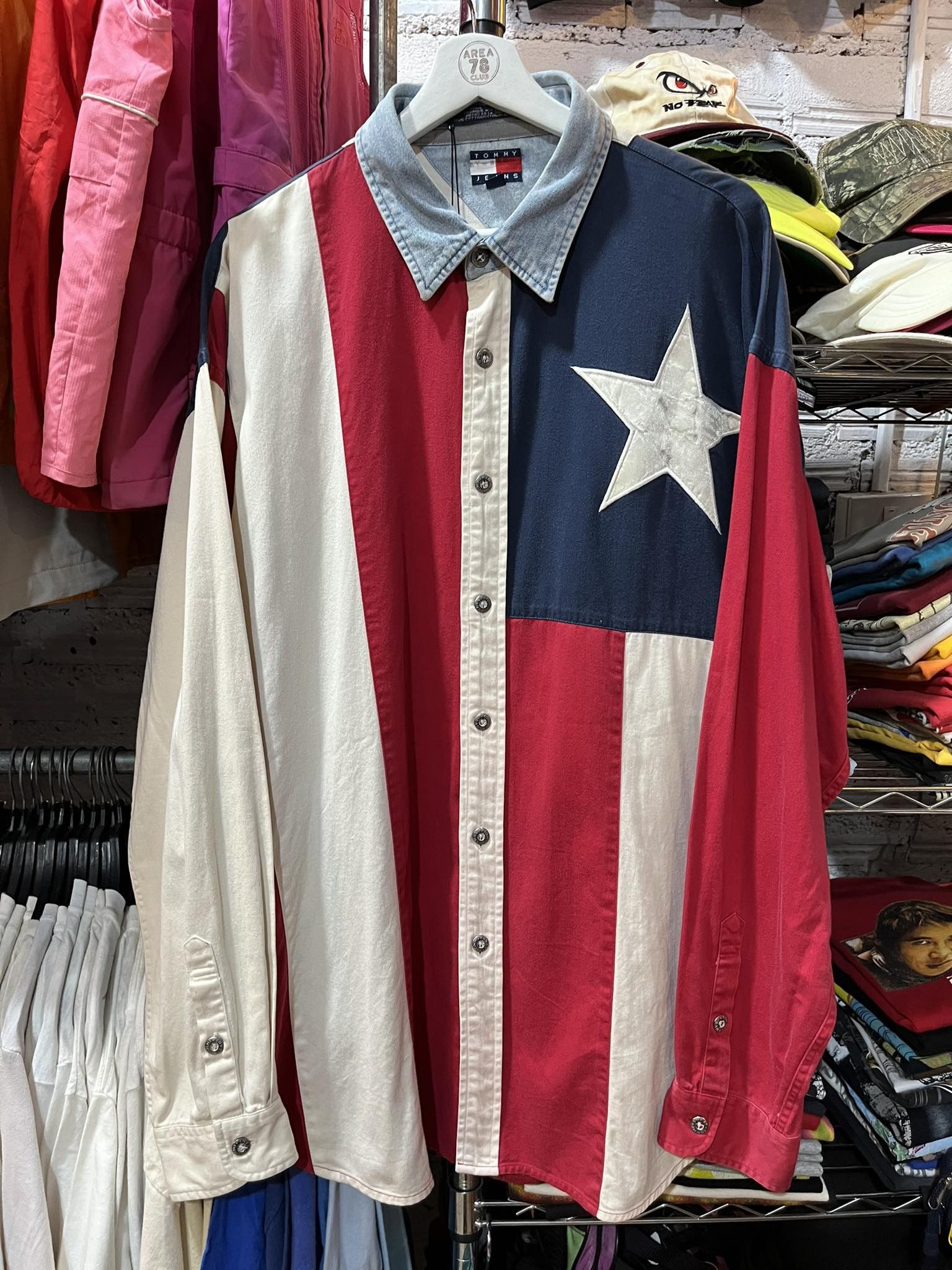 Tommy Hilfiger Rare! Tommy Jeans USA Mega Flag Shirt 90s Size US XL / EU 56 / 4 - 2 Thumbnail