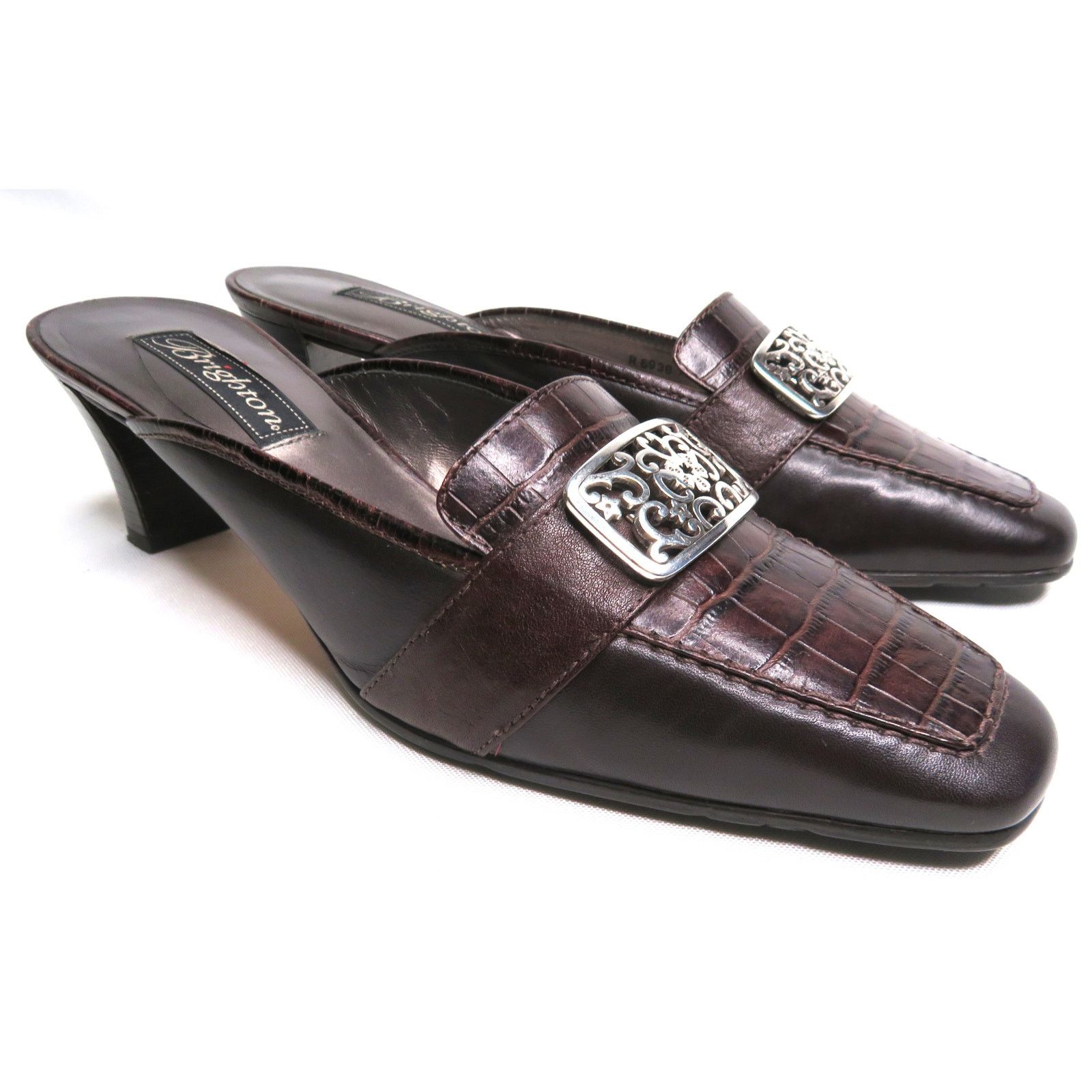 Brighton New BRIGHTON Steph Brown Croc Embossed Leather Mules Sz 7.5 Size US 7.5 / IT 37.5 - 1 Thumbnail