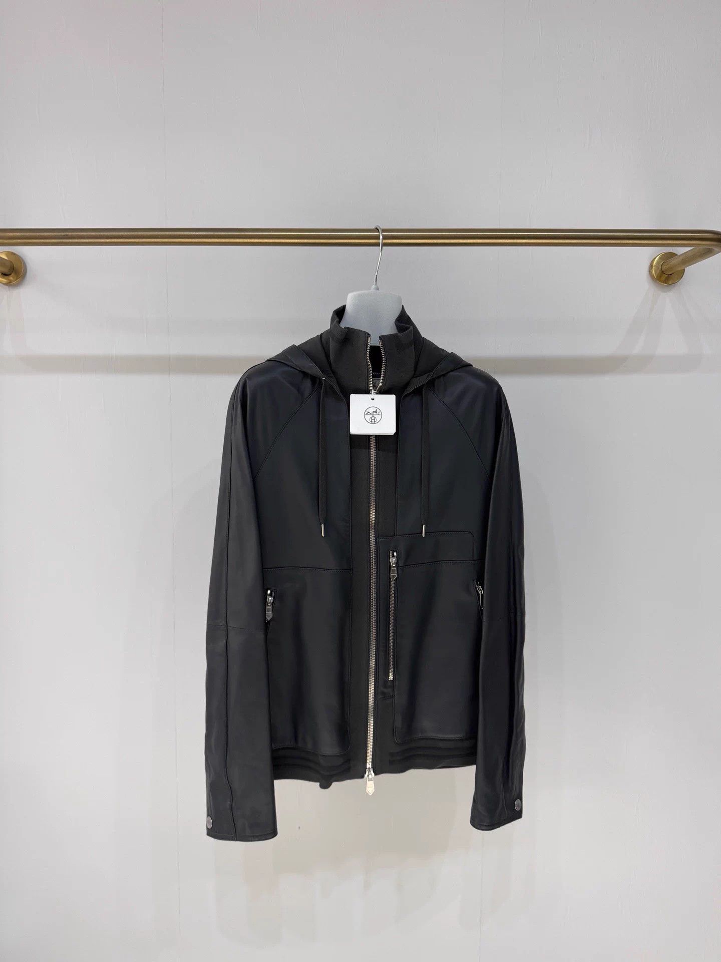 Hermes Hermes Grey Black Lambskin Leather Jacket 46 BNWT Size US S / EU 44-46 / 1 - 1 Thumbnail