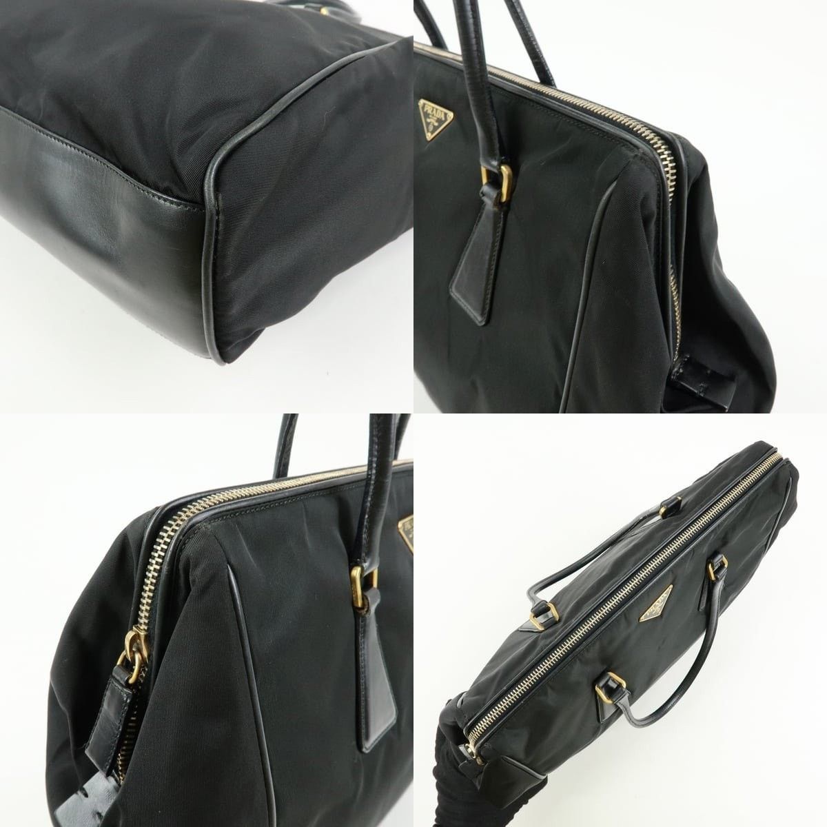 Prada Prada Triangle Logo Nylon Leather Tote Black Size ONE SIZE - 6 Thumbnail