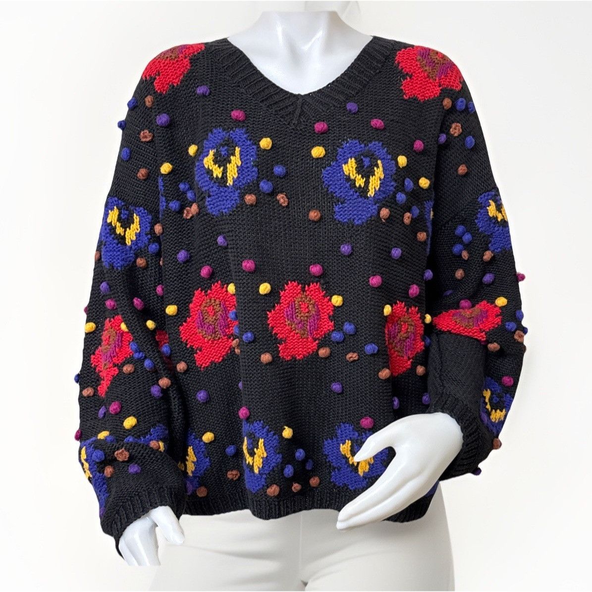 Other Vintage Popcorn Floral Sweater Womens M Cotton Ramie V Neck Size M / US 6-8 / IT 42-44 - 1 Thumbnail