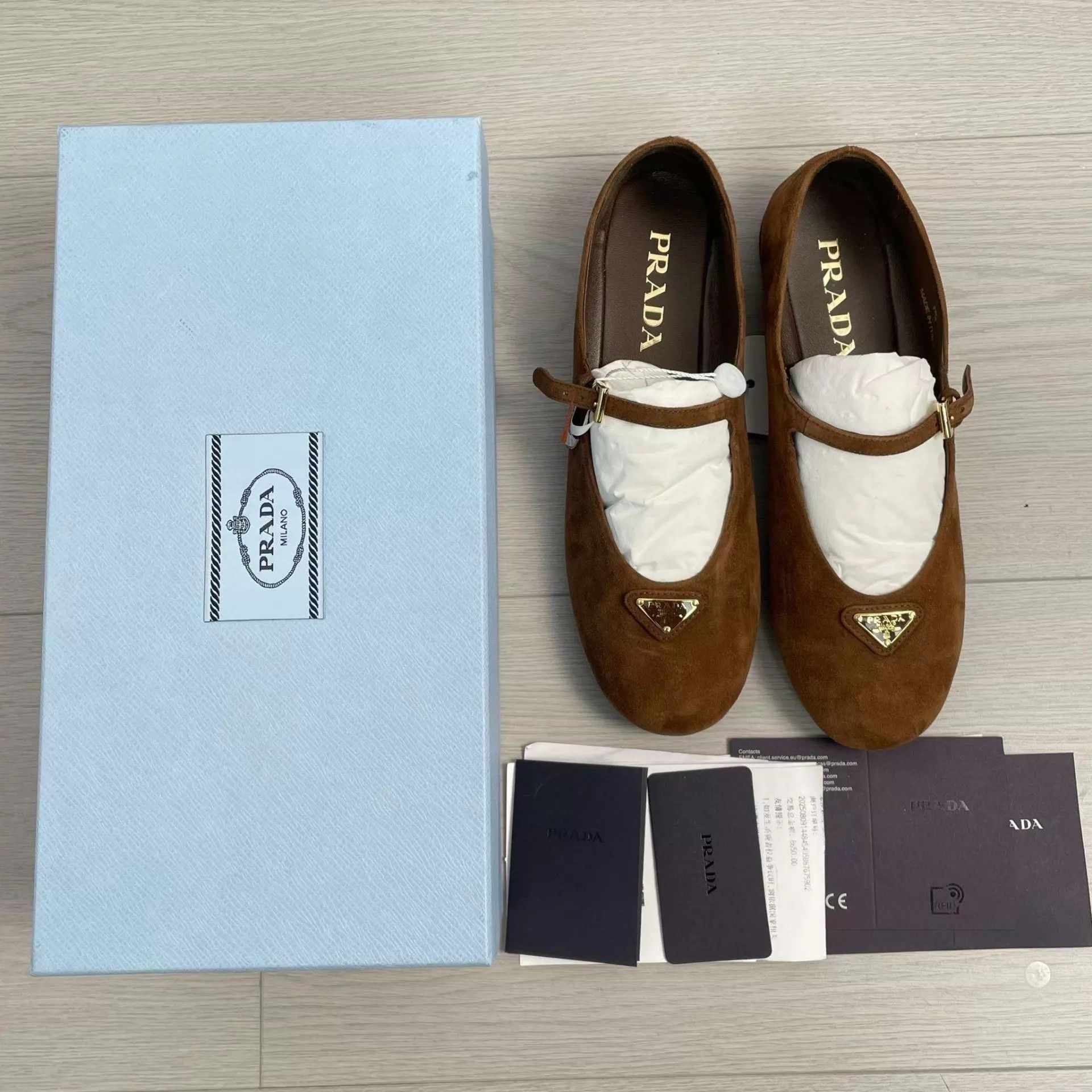 Prada Prada brown suede flat 37.5 Size US 7 / IT 37 - 1 Thumbnail