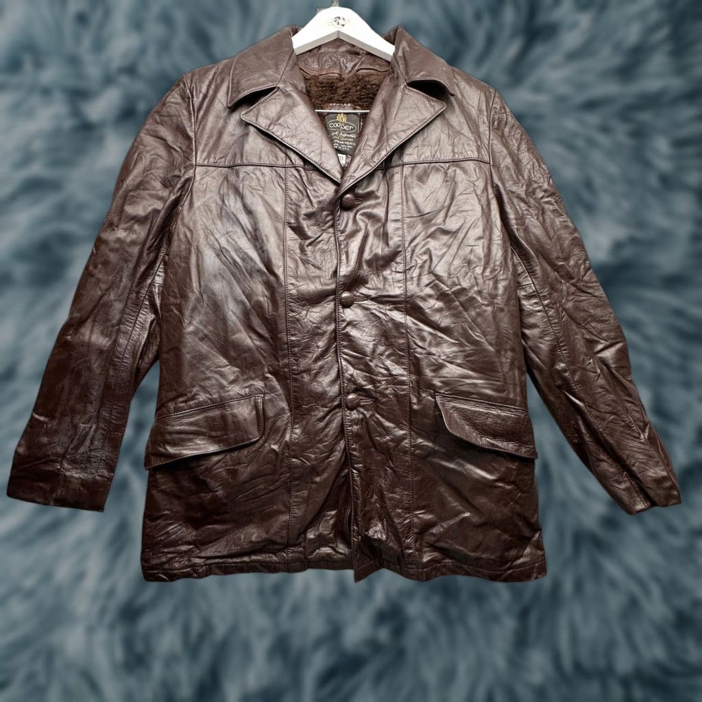Vintage VINTAGE Cooper Leather Coat Mens 40 Medium Faux Fur Lined Brown Button USA Made Coat Mens Medium Brown Fur Lined Buttoned Coat 70s Theme Size US M / EU 48-50 / 2 - 1 Thumbnail