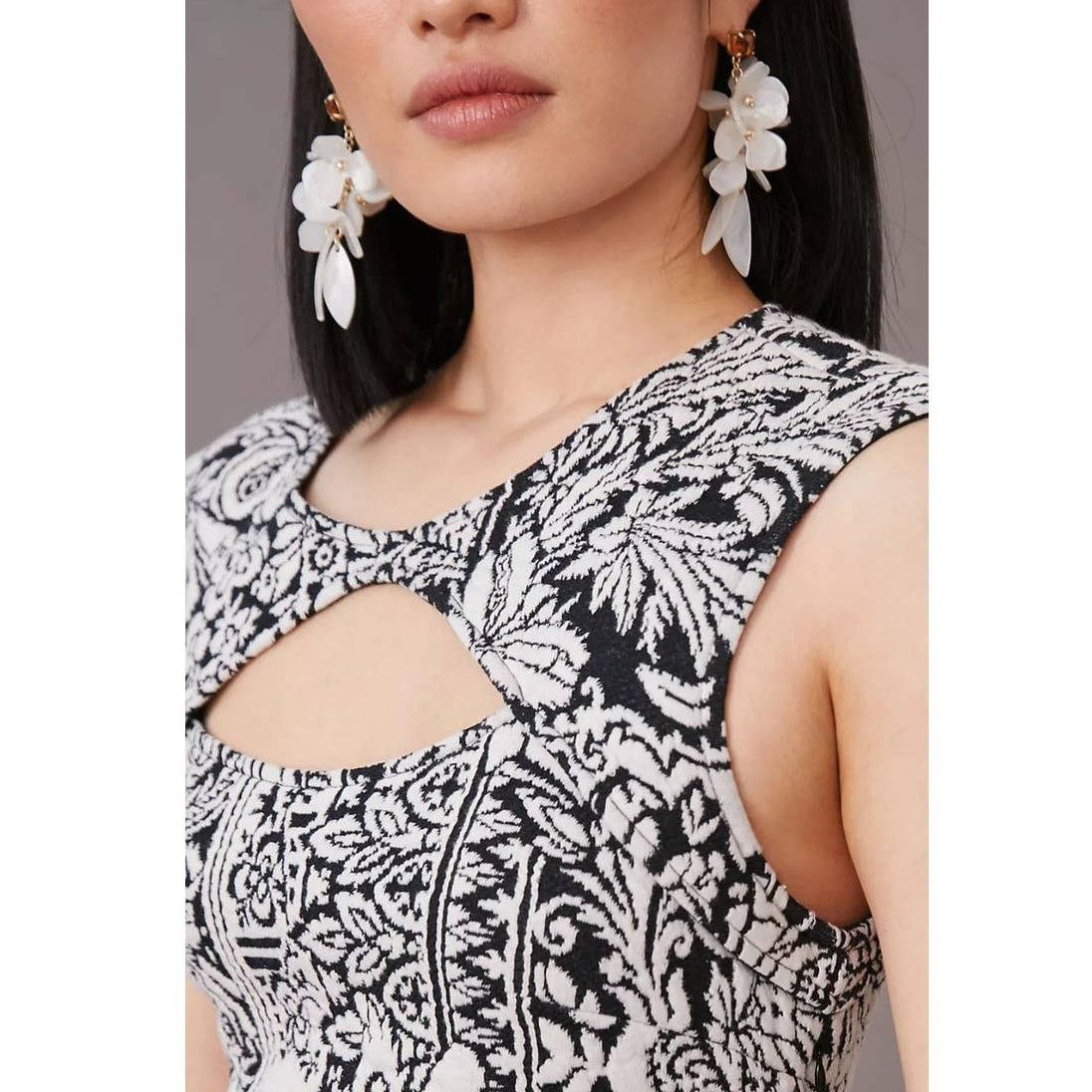 Anthropologie New Anthropologie Jacquard Cut-Out Midi Dress $148 LARGE B&W Size L / US 10 / IT 46 - 2 Thumbnail