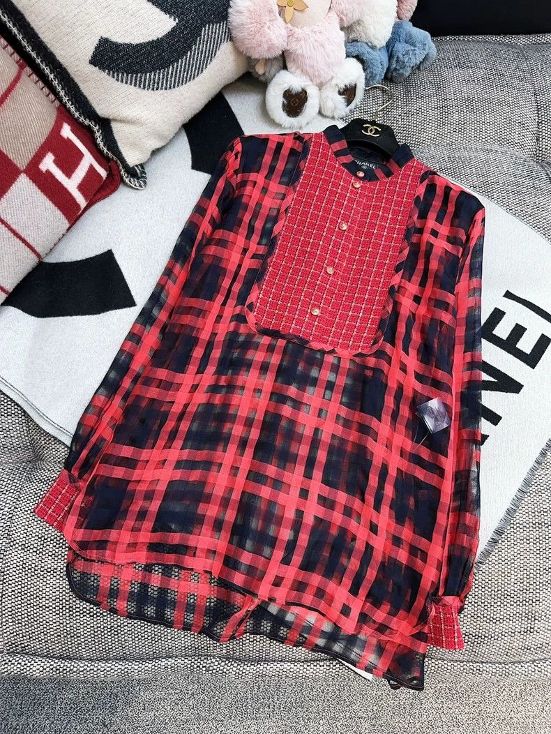 Chanel Chanel 17P red and black plaid stitching tweed long-sleeve Size XS / US 0-2 / IT 36-38 - 9 Thumbnail