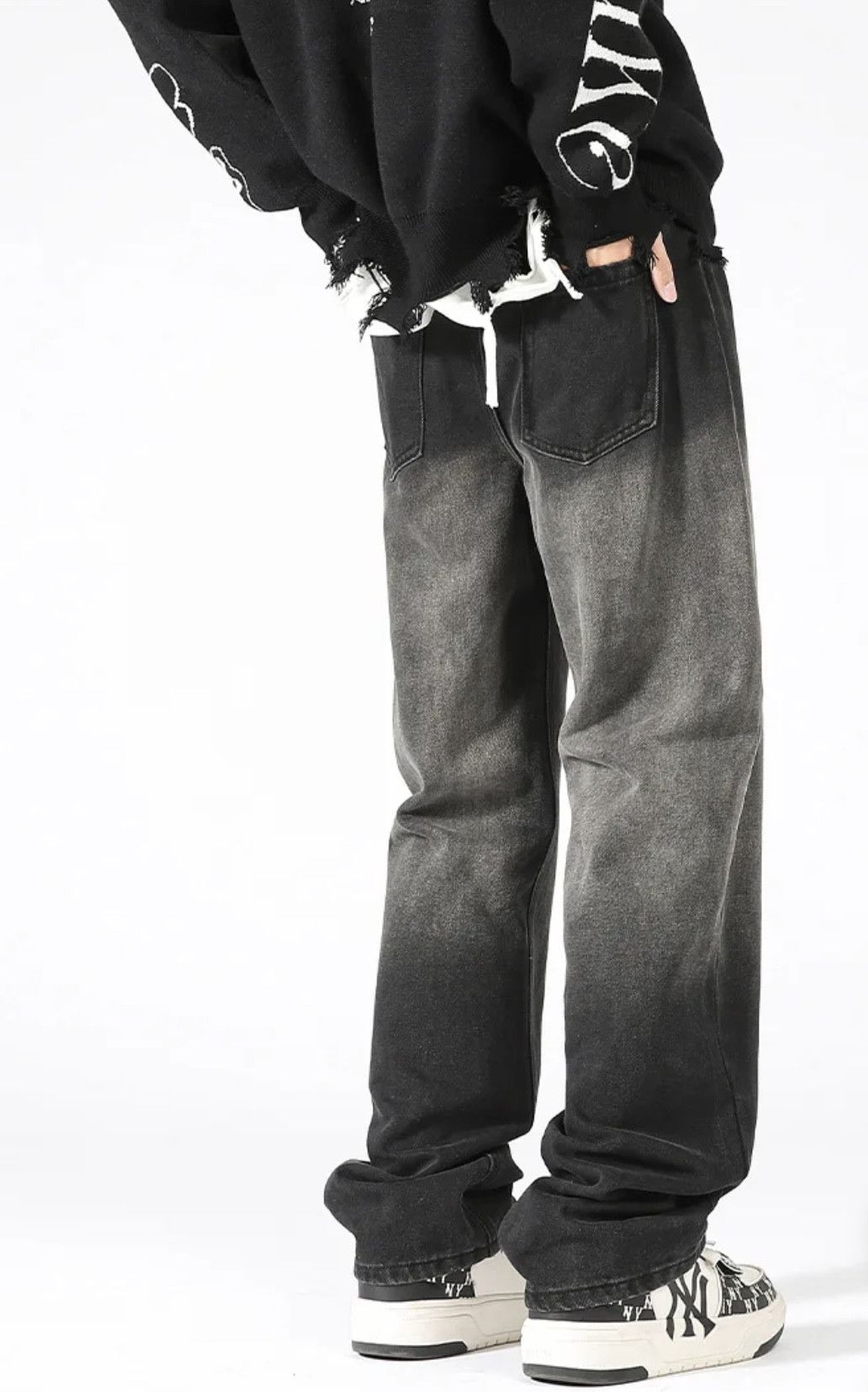Denime × Japanese Brand Washed Old Jeans Men's Design Loose Tide Straight Pants Size US 30 / EU 46 - 4 Thumbnail
