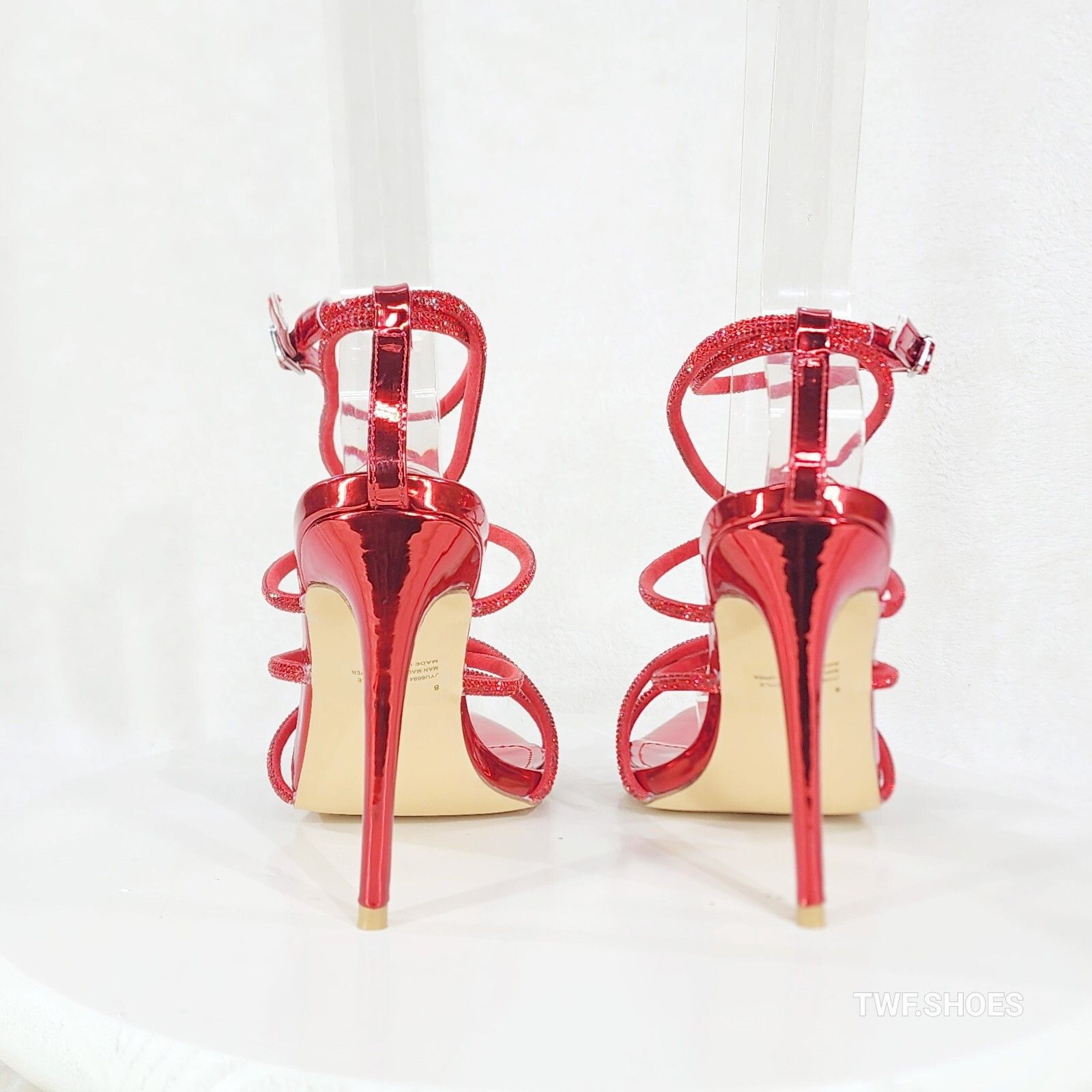 Other Party Town Red Metallic Strappy Rhinestone Pointy Toe High H Size US 8.5 / IT 38.5 - 8 Thumbnail