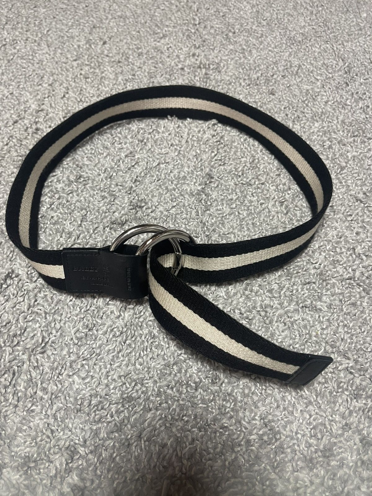 Bally Bally Luxury Size 34 Black White Fabric Double Ring Belt Size 34 - 1 Thumbnail