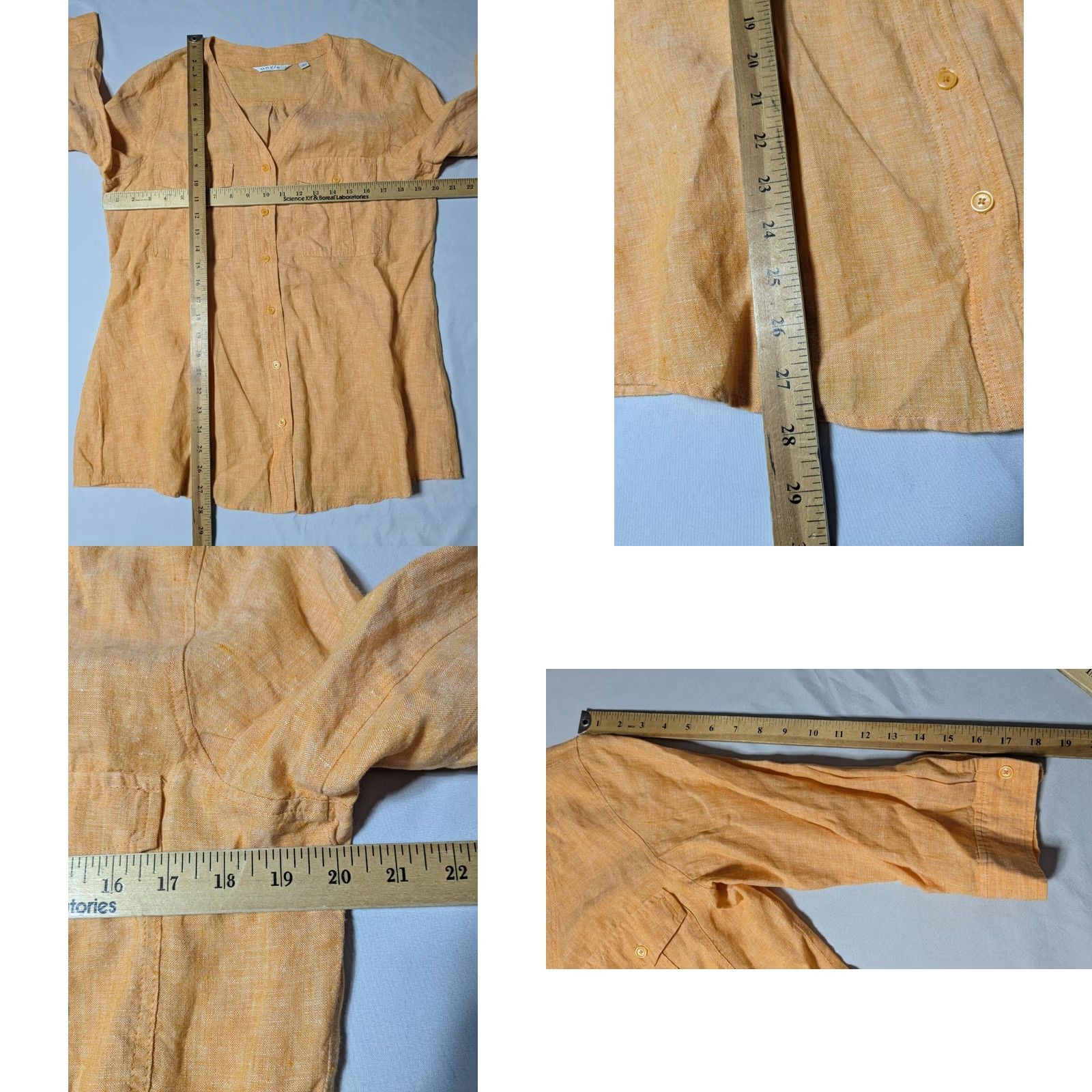 Orvis Orvis Linen Women Medium Orange V-Neck 3/4 Sleeves Button-Up Shirt Size M / US 6-8 / IT 42-44 - 8 Thumbnail
