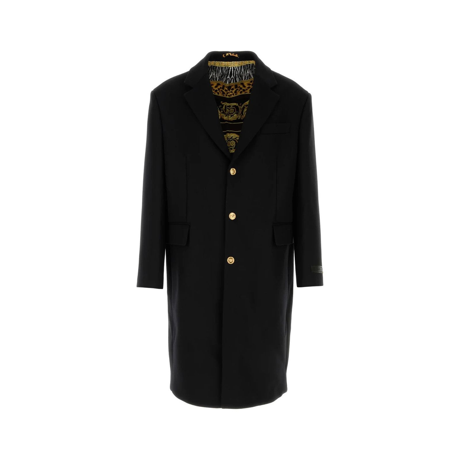 Versace VERSACE Black Wool Blend Coat New & Authentic (Men's size:52 Size US L / EU 52-54 / 3 - 1 Thumbnail