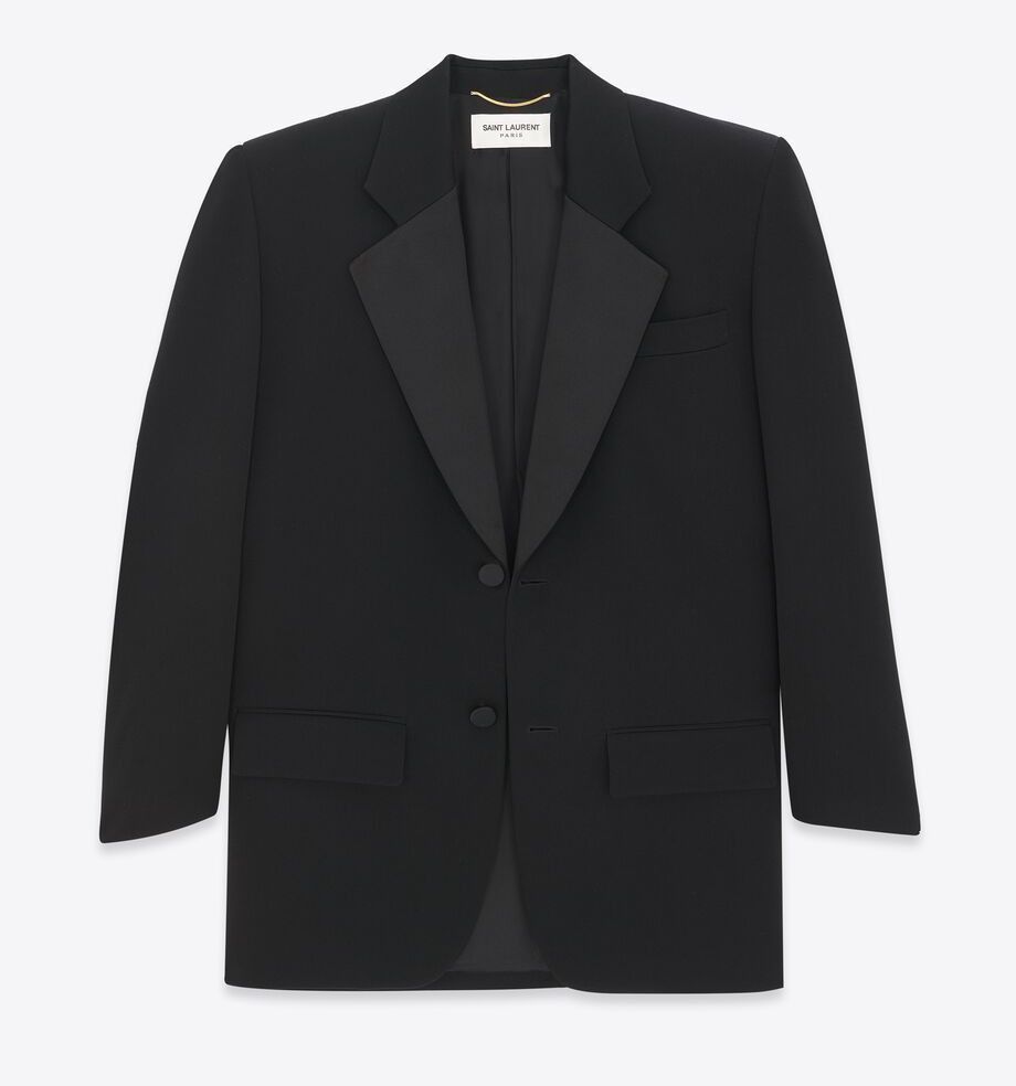 Saint Laurent Paris o1s1wg111224 Trimmed Grain De Poudre Wool Blazer in Black Size L / US 10 / IT 46 - 2 Thumbnail