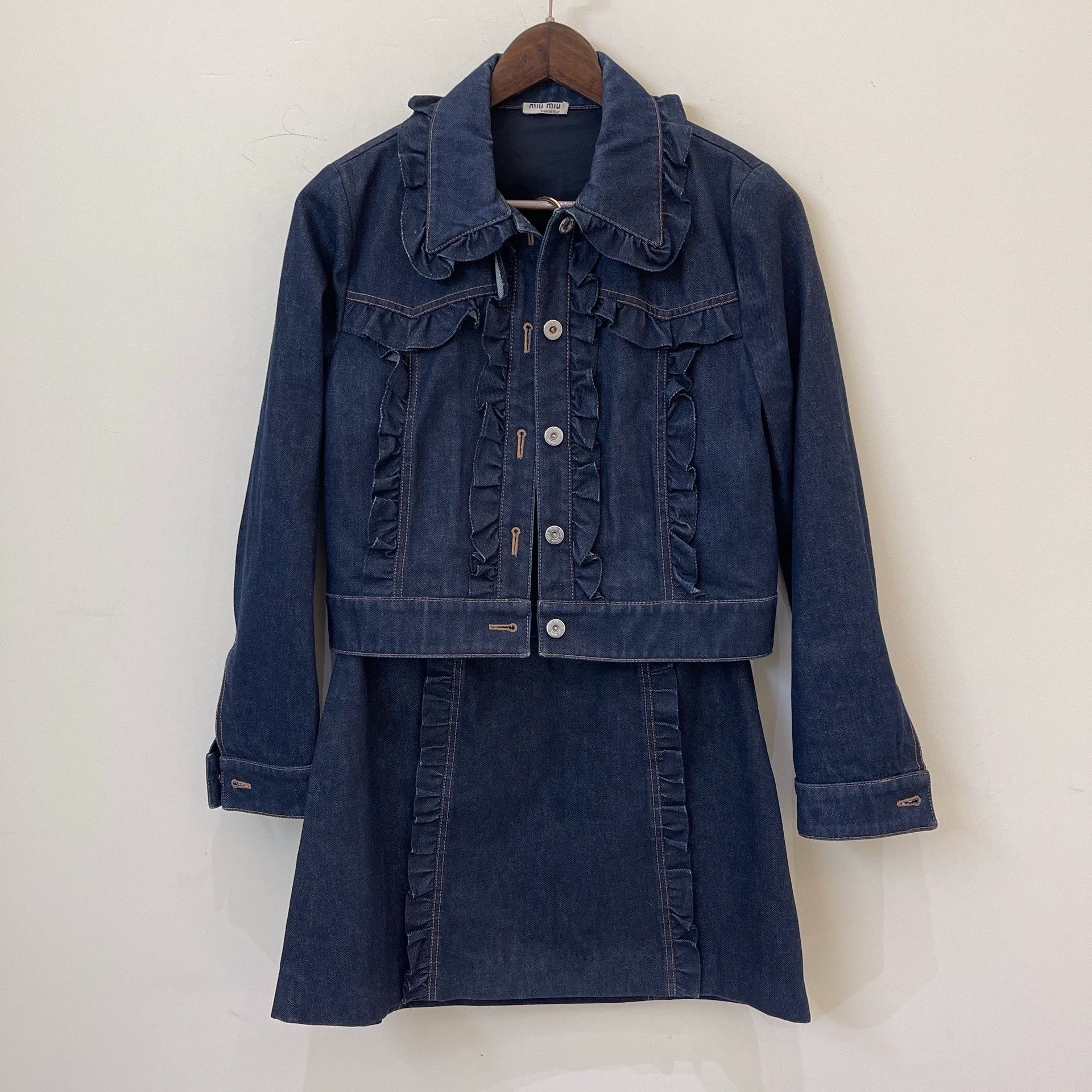 Miu Miu Miumiu Denim Ruffle Set Size S / US 4 / IT 40 - 1 Thumbnail