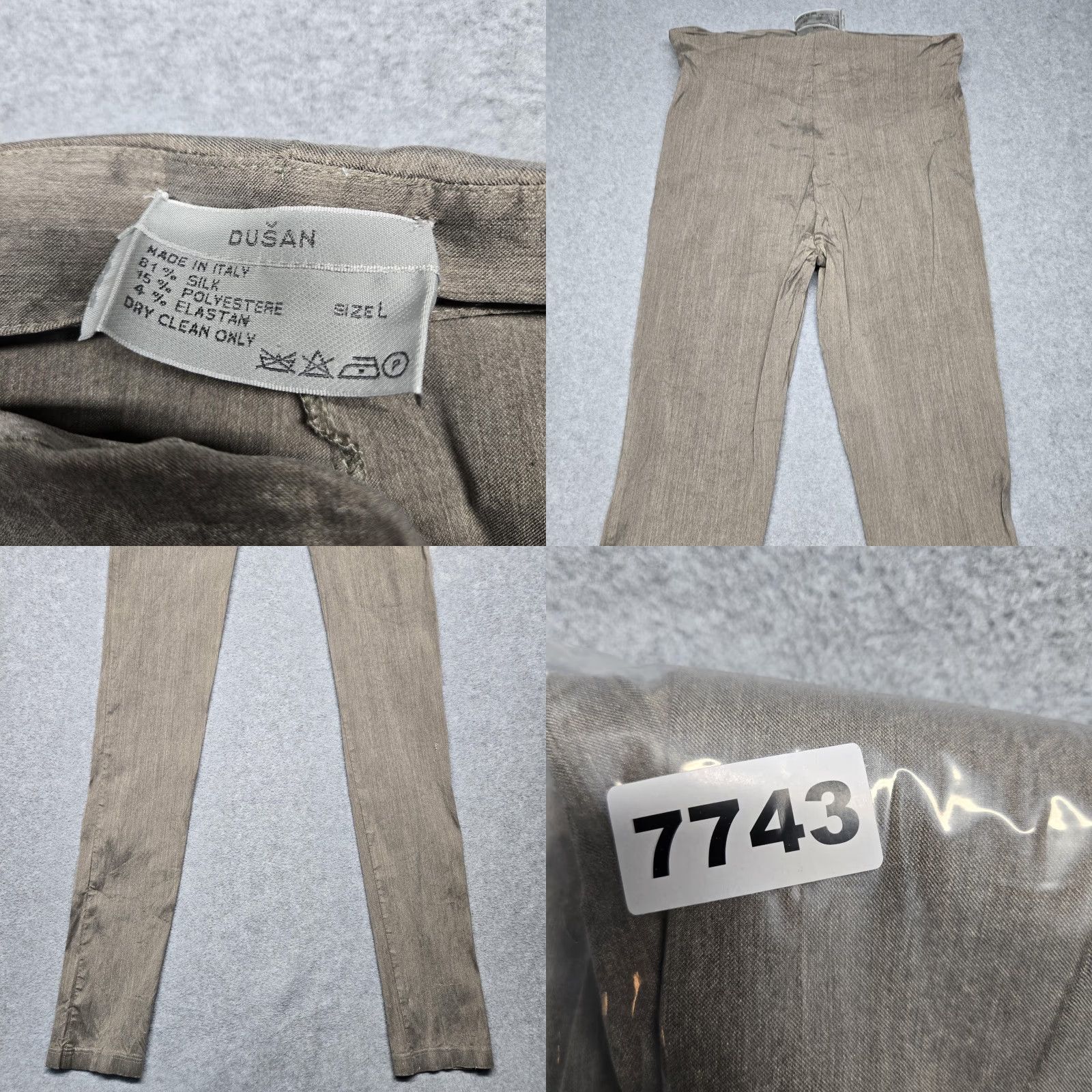Vintage Dušan Dress Pants Womens L Beige Silk Blend Skinny Leg Stretch Made In Italy Size 36" / US 14 / IT 50 - 8 Thumbnail