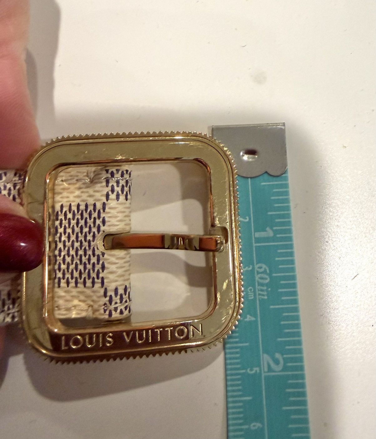 Louis Vuitton Louis Vuitton Damier Azur Belt 85/34 White LV Buckle Size ONE SIZE - 11 Thumbnail
