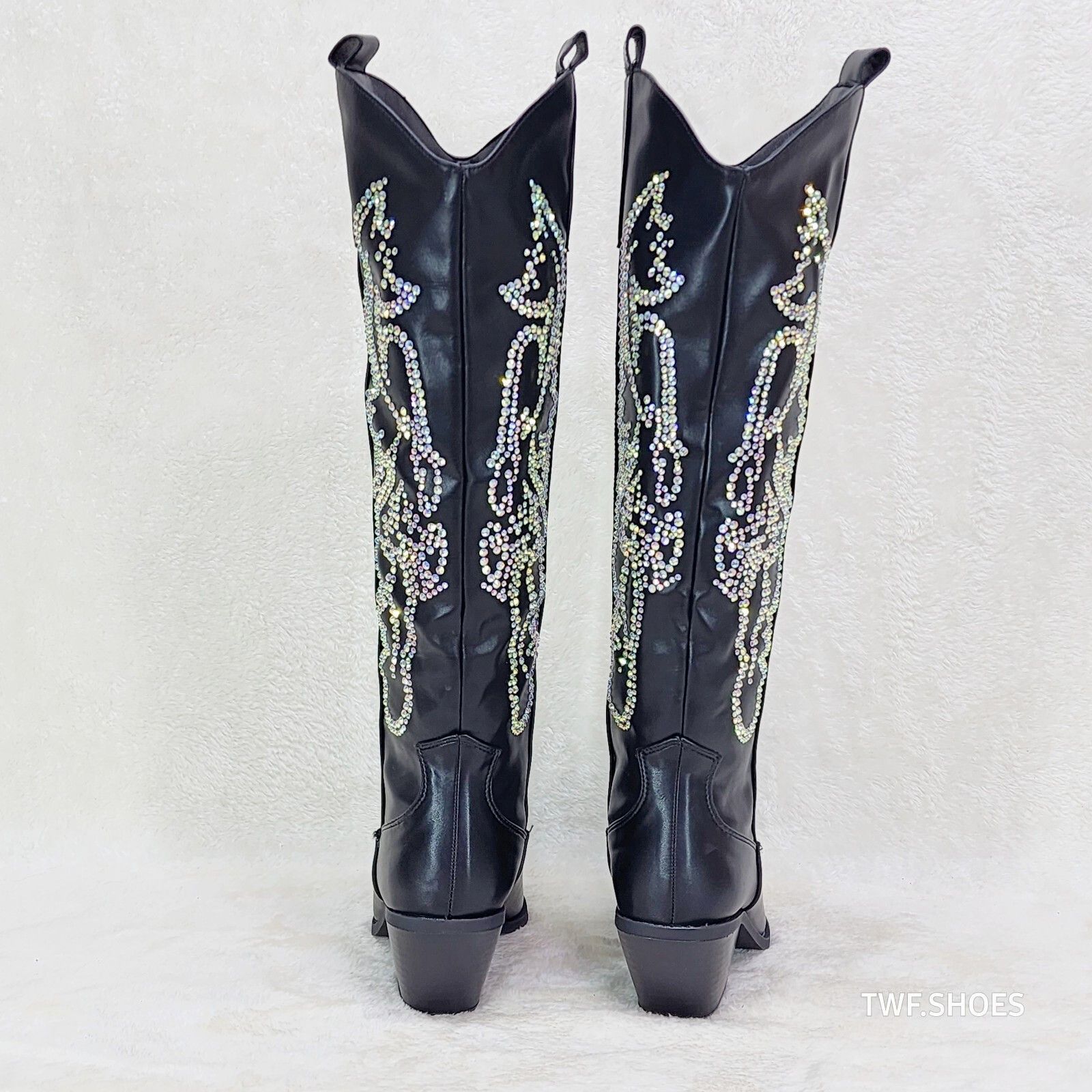 Other Razzle Black Country Western Cowgirl Knee Boots Rhinestone D Size US 6.5 / IT 36.5 - 3 Thumbnail