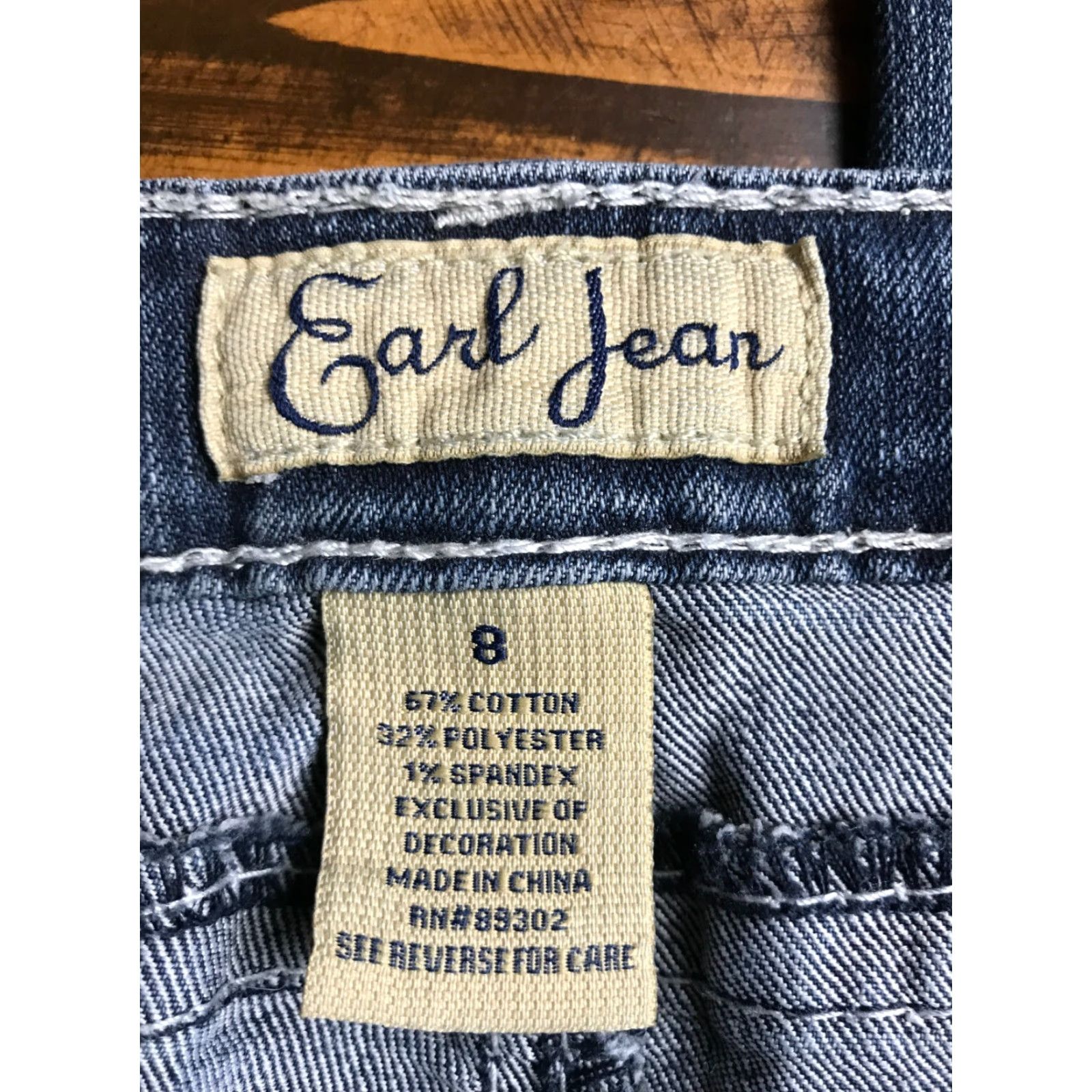 Vintage Earl Jean Jeans Women's Size 8 Blue Denim Jeweled Straight Leg Pockets Mid Rise Regular Fit Size 30" / US 8 / IT 44 - 7 Thumbnail