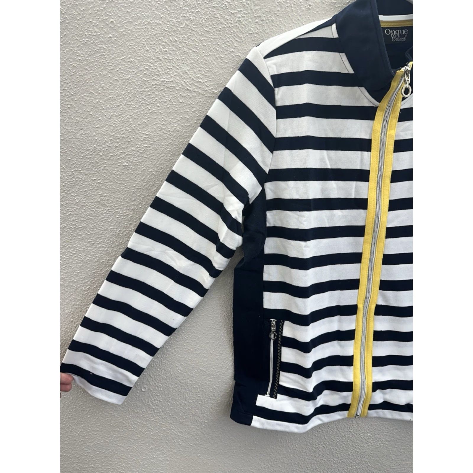 Vintage Onque Casuals Womens Jacket L Navy Striped Long Sleeve Full Zip NWTs Size L / US 10 / IT 46 - 2 Thumbnail