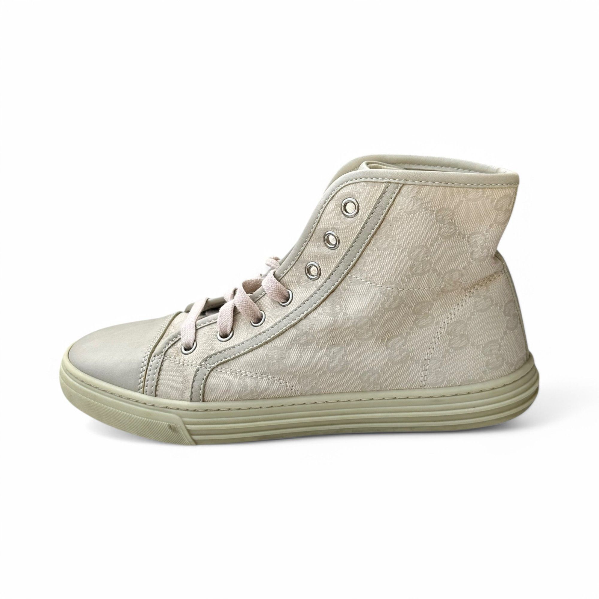 Gucci Gucci High Top Sneakers GG Monogram Canvas Ivory and Gray Size US 8 / IT 38 - 1 Thumbnail