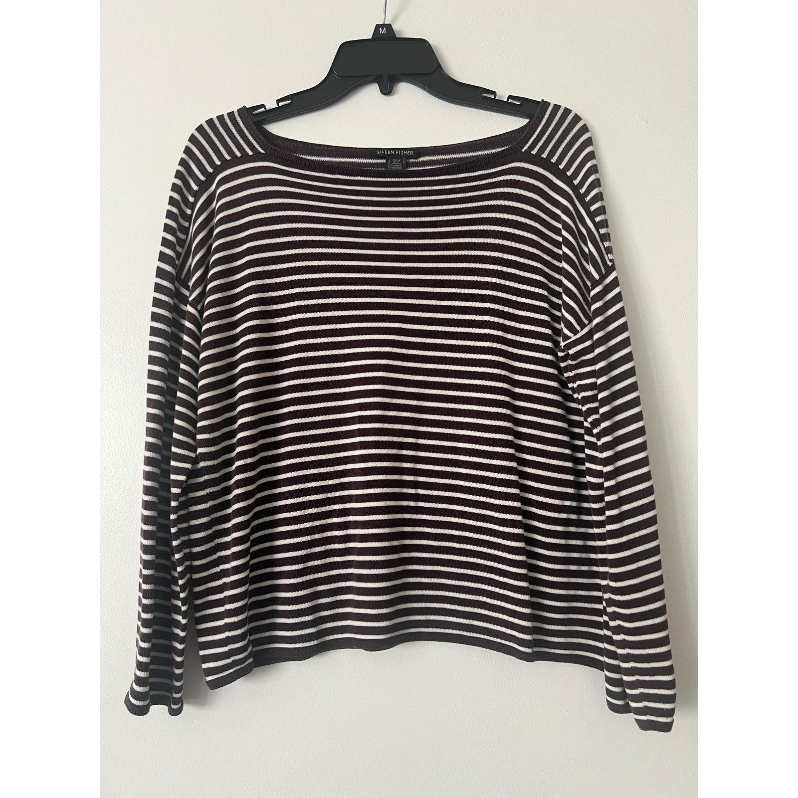 Eileen Fisher Eileen Fisher Bateau-Neck Brown White Stripe Sweater Sz M Size M / US 6-8 / IT 42-44 - 4 Thumbnail