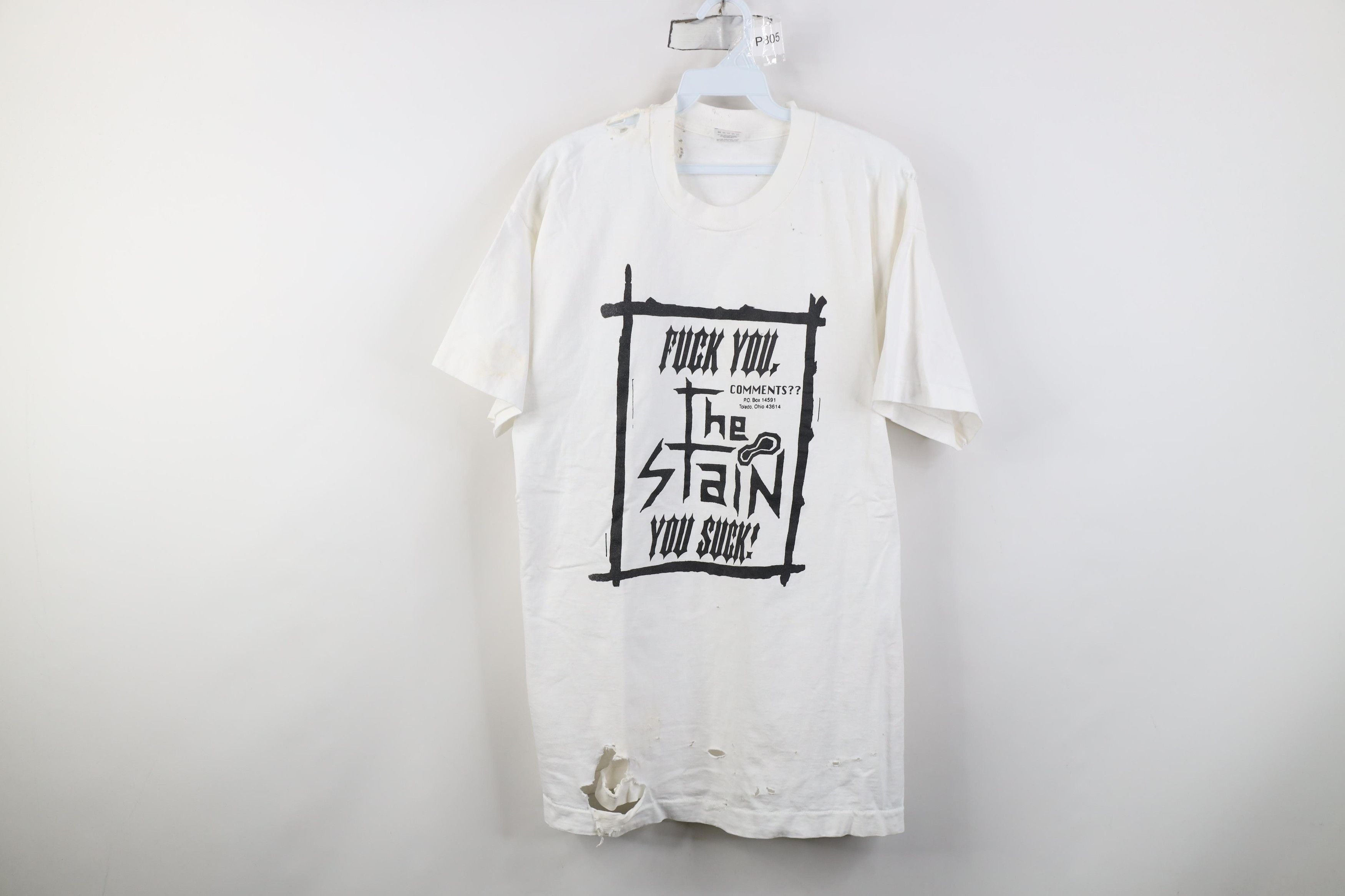 Vintage Vintage 80s F*ck You You Suck The Stain Band T-Shirt Ohio Size US XL / EU 56 / 4 - 1 Thumbnail