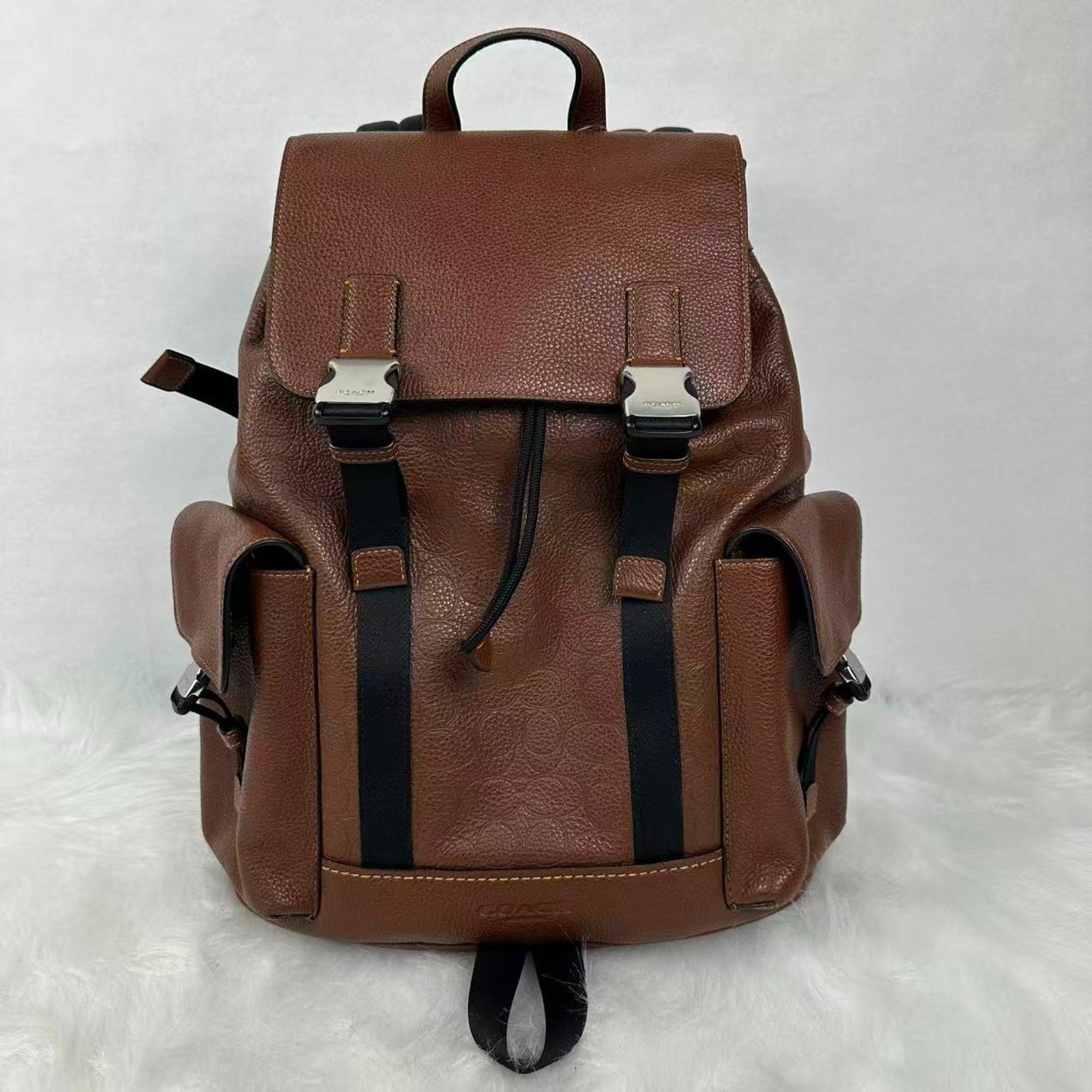 brown coach backpack men Men's Gotham Maple One Size : Clothing, Shoes & Jewelry Signature jacquard refined pebble leather and smooth calf leather Inside zip cell phone and multifunction pockets Inside tech sleeve Drawstring and snap closures fabric lining Top handle with 3 1/4 drop Outside zip and flap pockets Adjustable shoulder straps Luggage sleeve 11 1/4 (L) x 17 3/4 (H) x 6 1/2 (W) Style No. Leather weekend bag Coach Brown