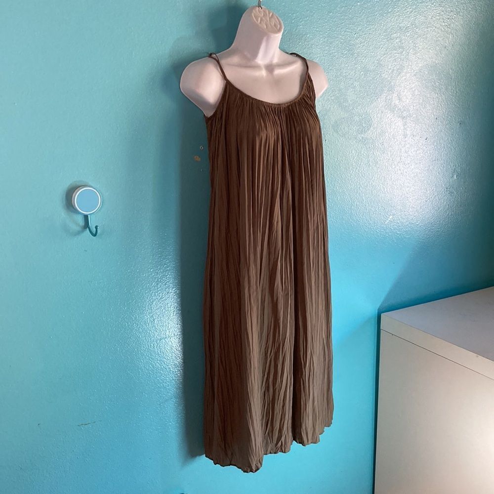 Beams Plus B:MING Beams Womens Crinkle Poly A-Line Dress Taupe Olive "O Size M / US 6-8 / IT 42-44 - 6 Thumbnail