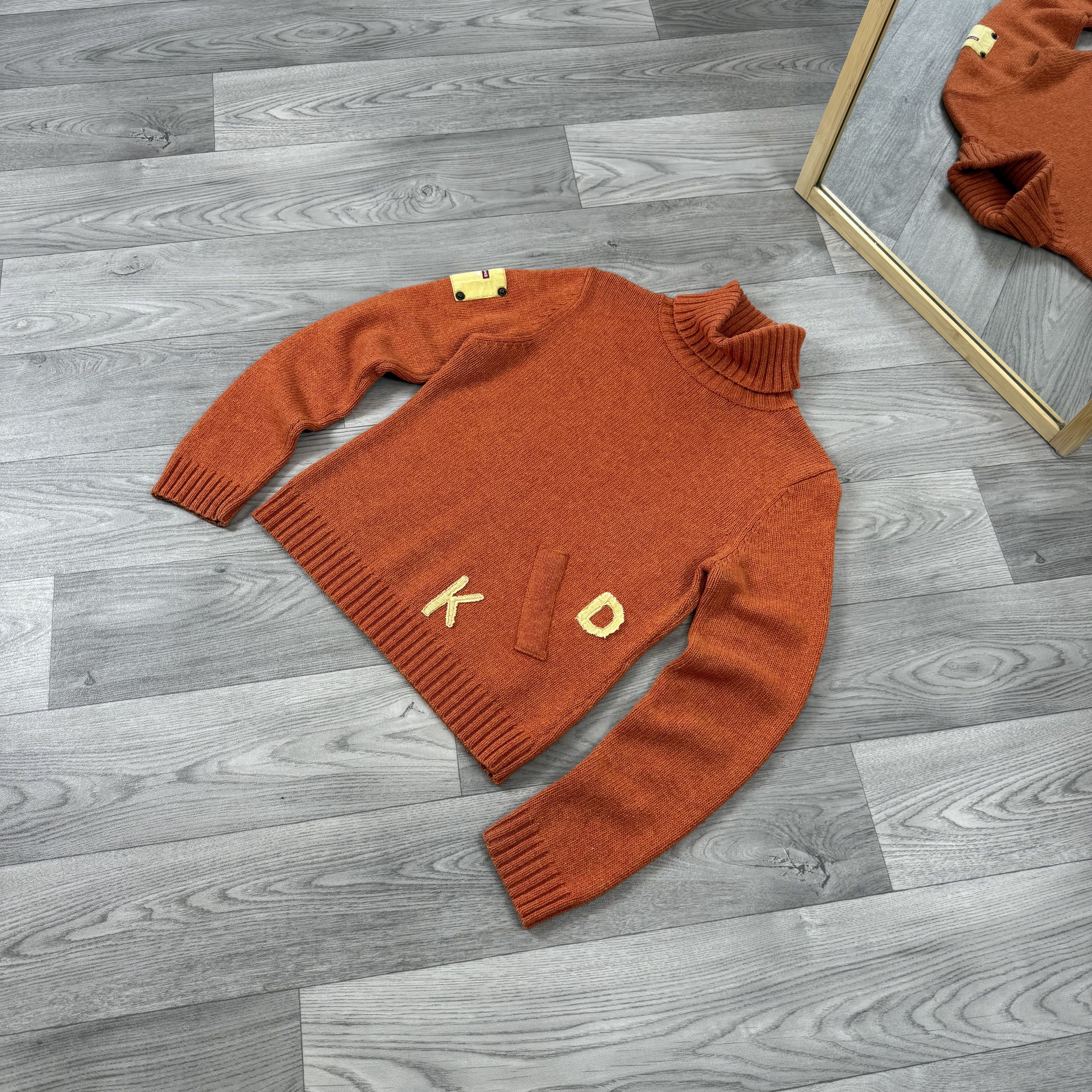 DKNY Vintage DKNY 90s Orange Patchwork Turtleneck Knit Sweater Size S / US 4 / IT 40 - 3 Thumbnail
