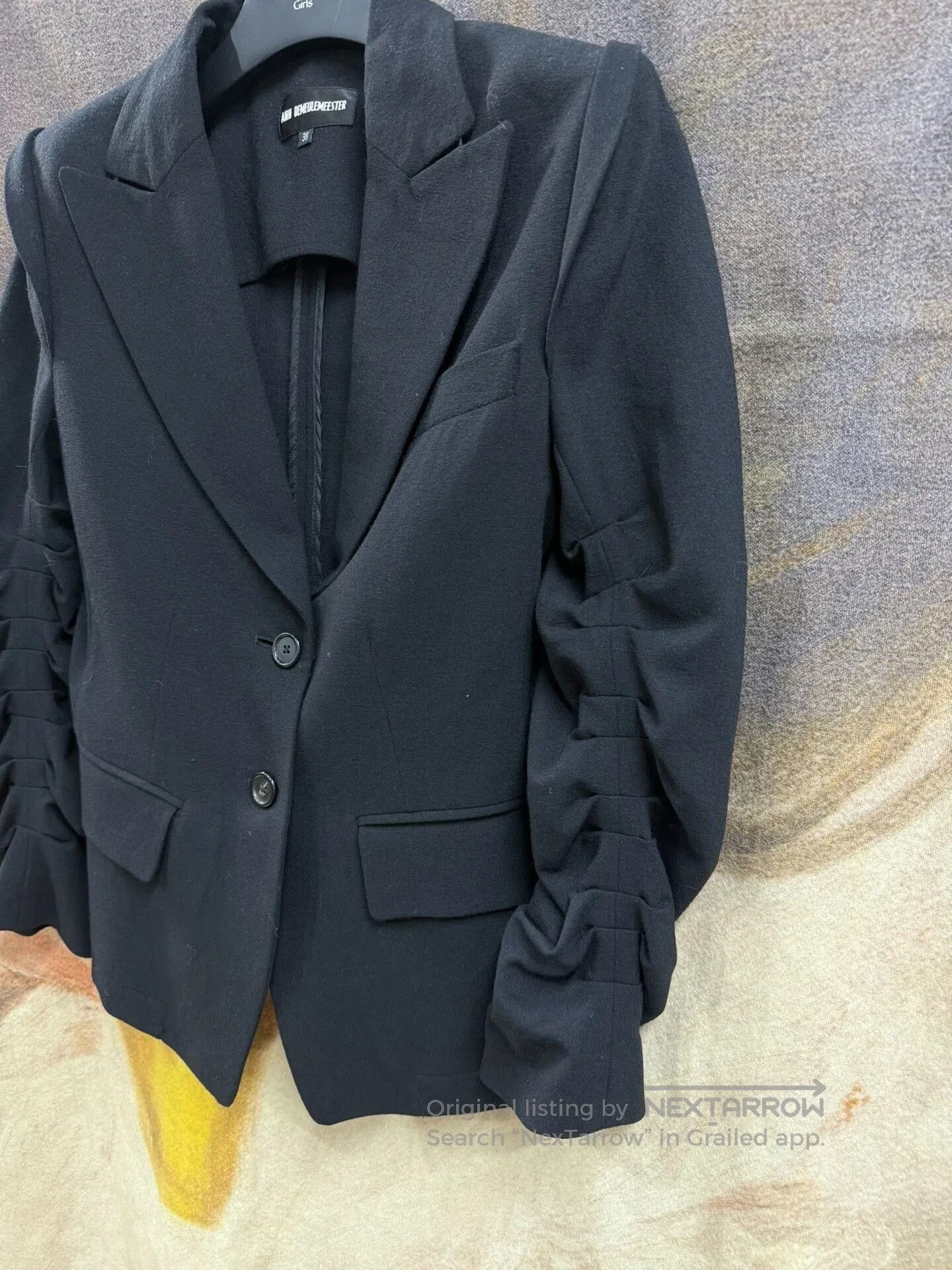 Ann Demeulemeester Elegant Black Ruched Sleeve Blazer. Size US S / EU 44-46 / 1 - 2 Thumbnail