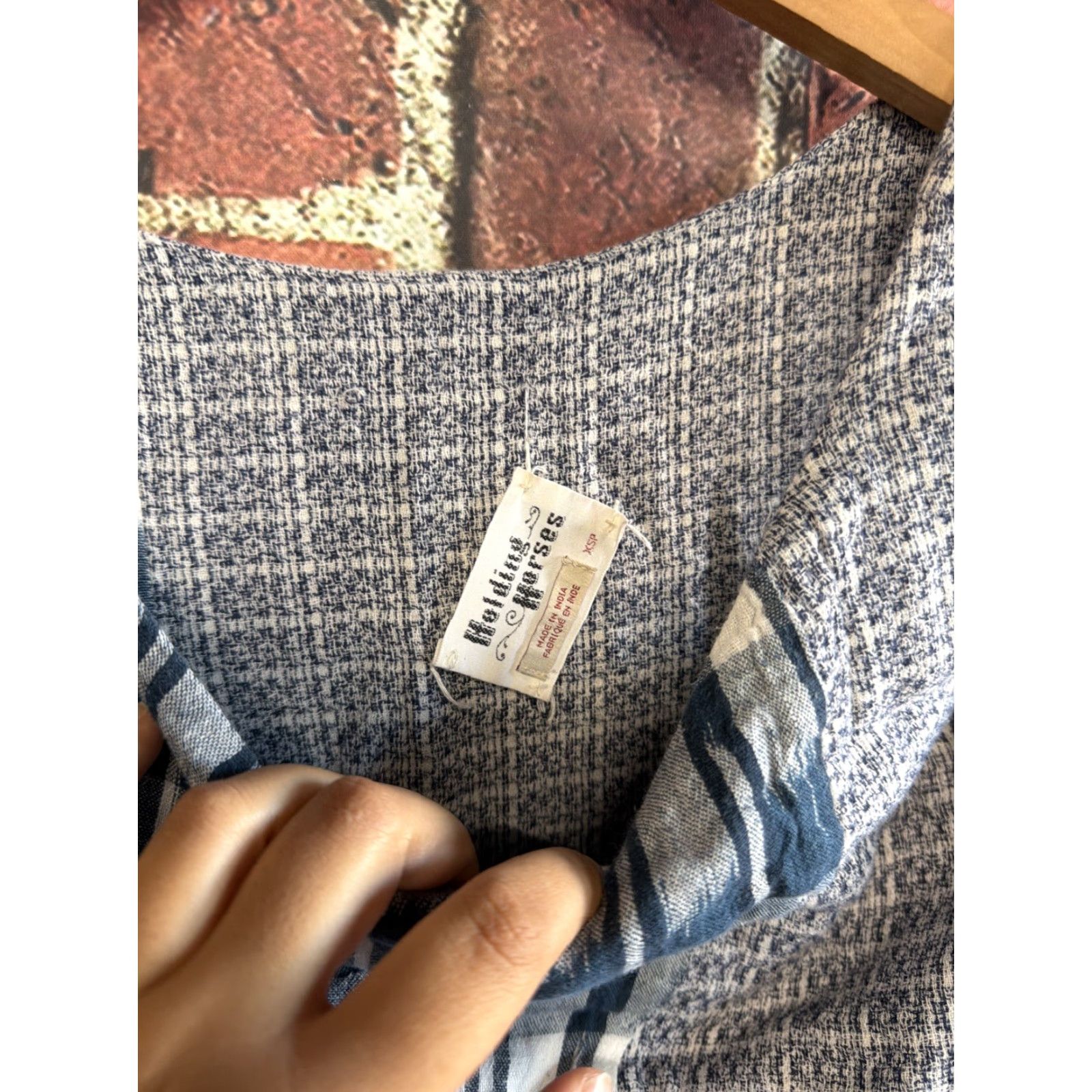 Vintage Holding Horses Dress Patchwork Swing Dress XSP Navy Blue Ivy Boho Cowgirl Cottage Size XS / US 0-2 / IT 36-38 - 2 Thumbnail