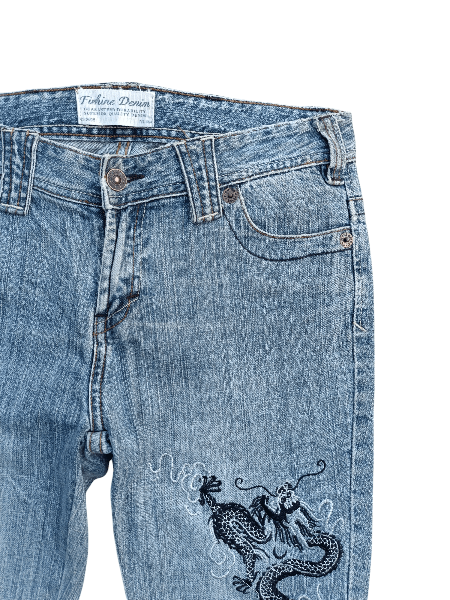 If Six Was Nine × Japanese Brand INSANE Vintage Embroidered Dragon Tribal Flared Denim Jeans Size US 28 / EU 44 - 8 Thumbnail