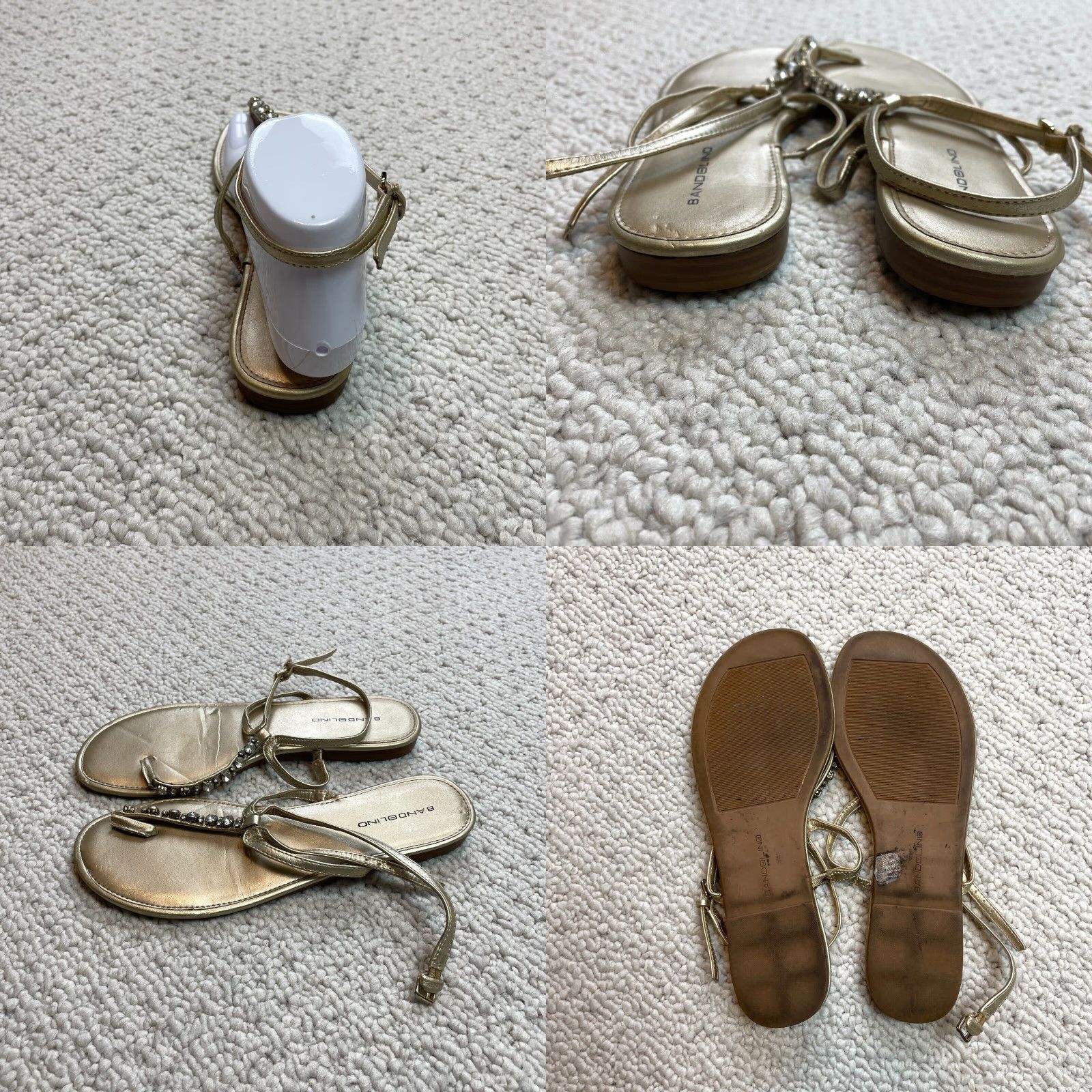 Vintage Bandolino Sandals Womens 8.5 Gold Flat Slingback Strappy Gem Straps Leather Size US 8.5 / IT 38.5 - 8 Thumbnail