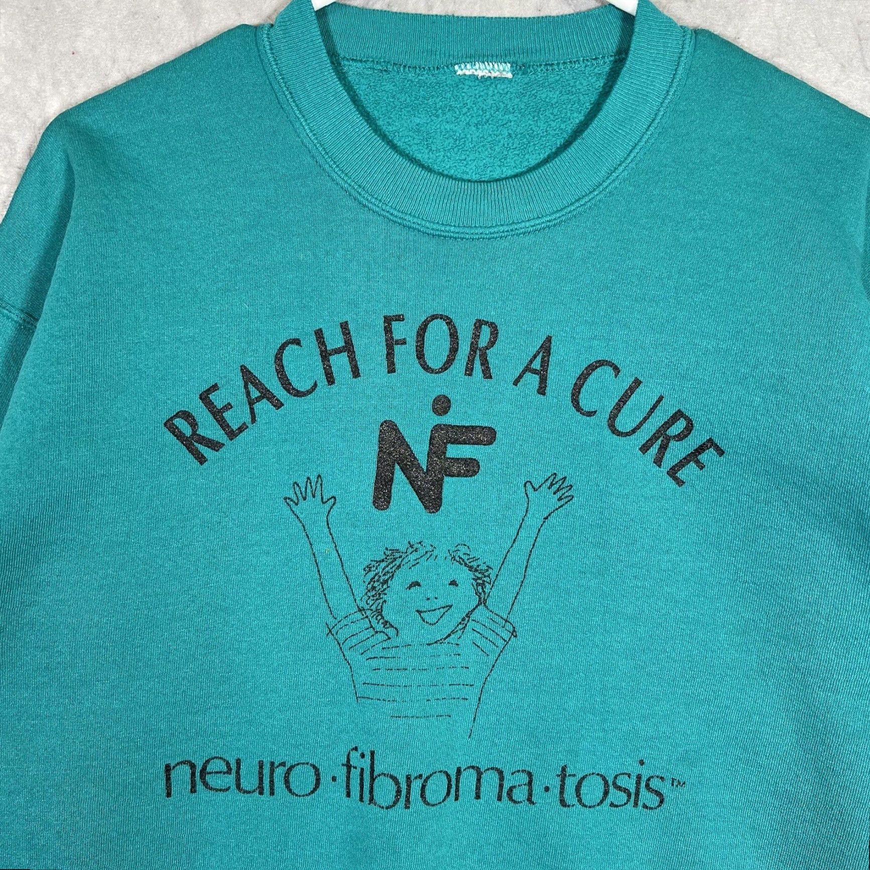 Jerzees VINTAGE A1 VTG 90s Reach For A Cure Sweater Adult Medium Teal Green Neuro Fibromatosis Size US M / EU 48-50 / 2 - 4 Thumbnail