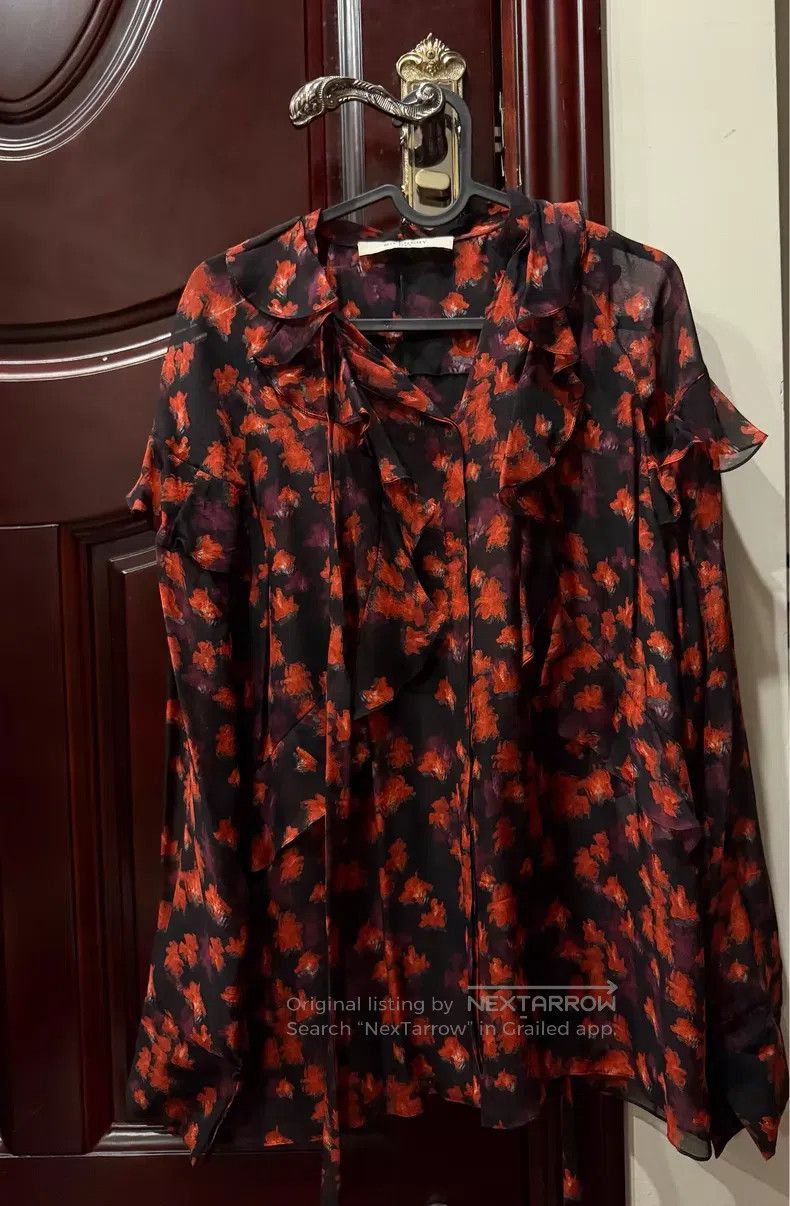 Givenchy Givenchy Red Floral Print 100% Silk Shirt Size US XS / EU 42 / 0 - 1 Thumbnail
