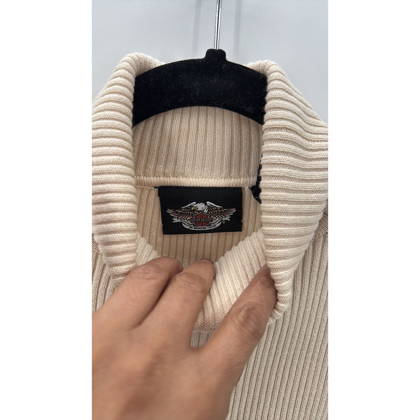 Harley Davidson Harley Davidson Turtleneck Sweater Ivory Striped Arms Y2K Size M / US 6-8 / IT 42-44 - 5 Thumbnail