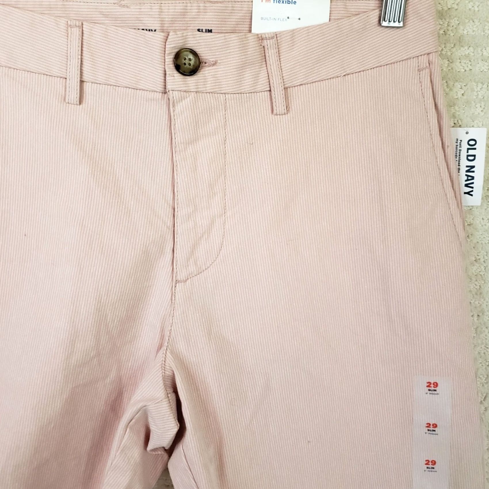 Old Navy Old Navy Pink Stripe Slim Fit Men's Chino Bermuda Shorts 29x9 Flat Front Casual Size US 29 - 4 Thumbnail