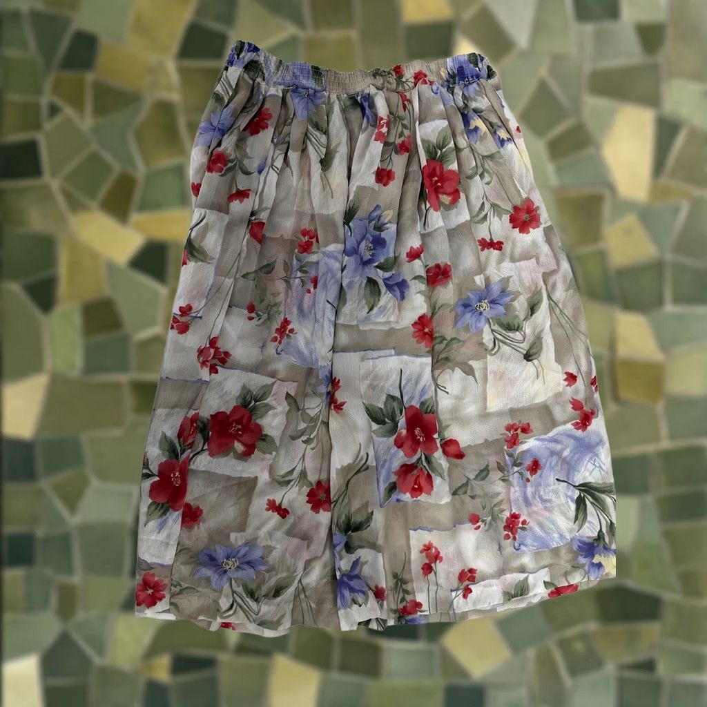Vintage Alfred Dunner Skirt Womens 10P Petite Tan Floral Knee Length Elastic Waist Machine Washable Vintage? No Size 32" / US 10 / IT 46 - 1 Thumbnail