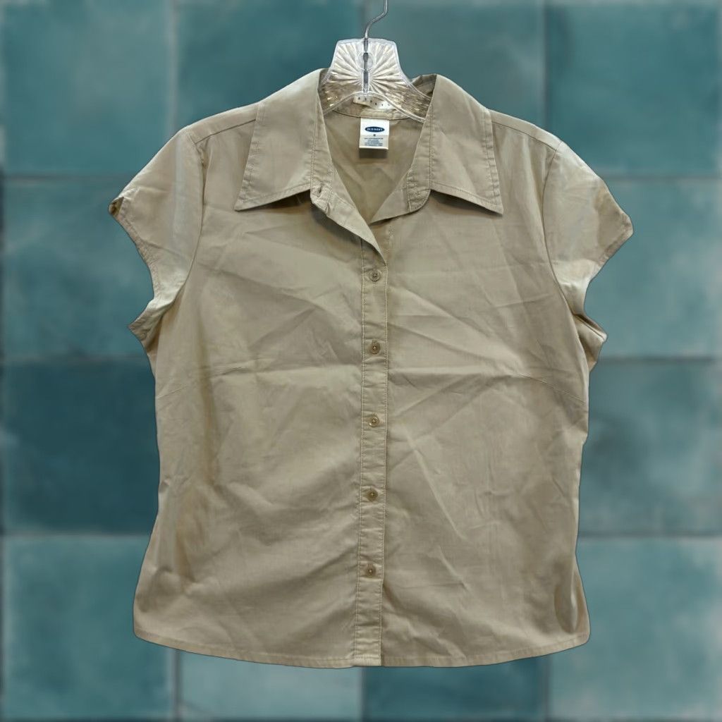 Old Navy Y2K Vintage Button Top Blouse M Khaki Tan Corpcore Office Fairy Grunge Shirt Womens Mens Size M / US 6-8 / IT 42-44 - 1 Thumbnail