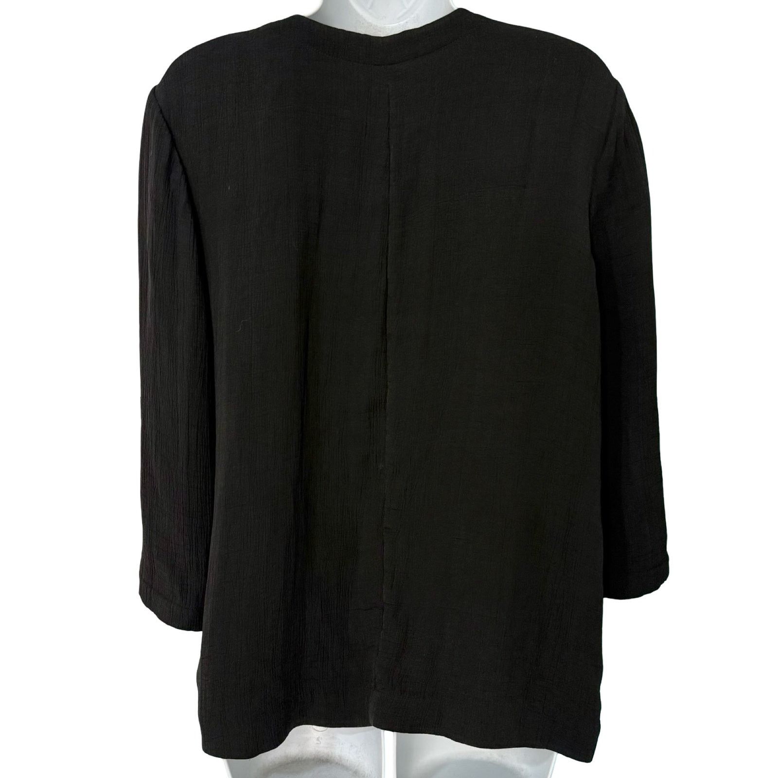 Eileen Fisher Black Silk Blend Kimono 3/4 Sleeve Wrap Top L
