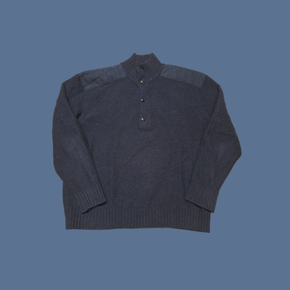 VINTAGE Polo Ralph Lauren Sweater Men XL Blue 1/4 Button Mock Neck Wool Pullover Embroidered Logo 90s Army Preppy