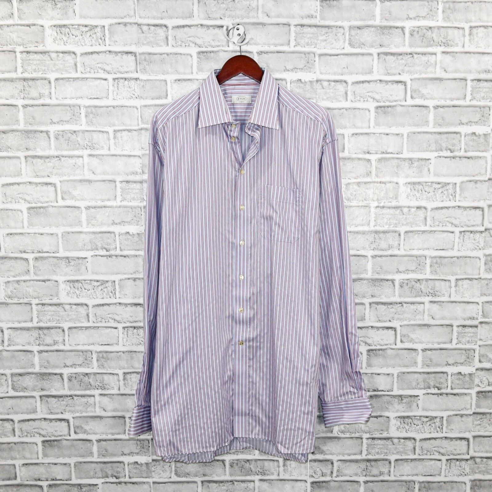 Eton ETON Classic fit Button up Shirt in blue pink striped Cotton Size US XL / EU 56 / 4 - 1 Thumbnail