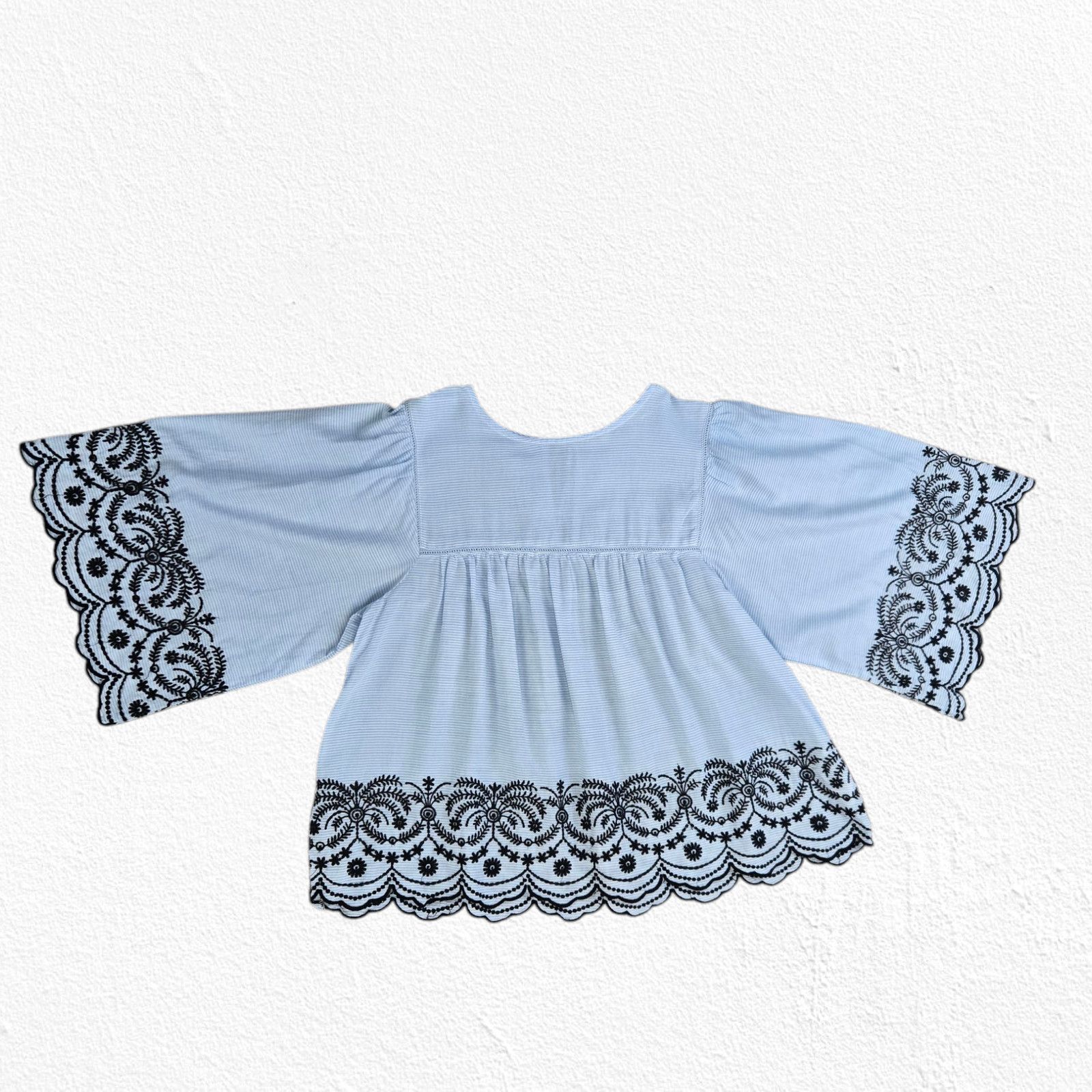Zara Zara Blue Black Striped Embroidered Blouse Size XS Size XS / US 0-2 / IT 36-38 - 2 Thumbnail